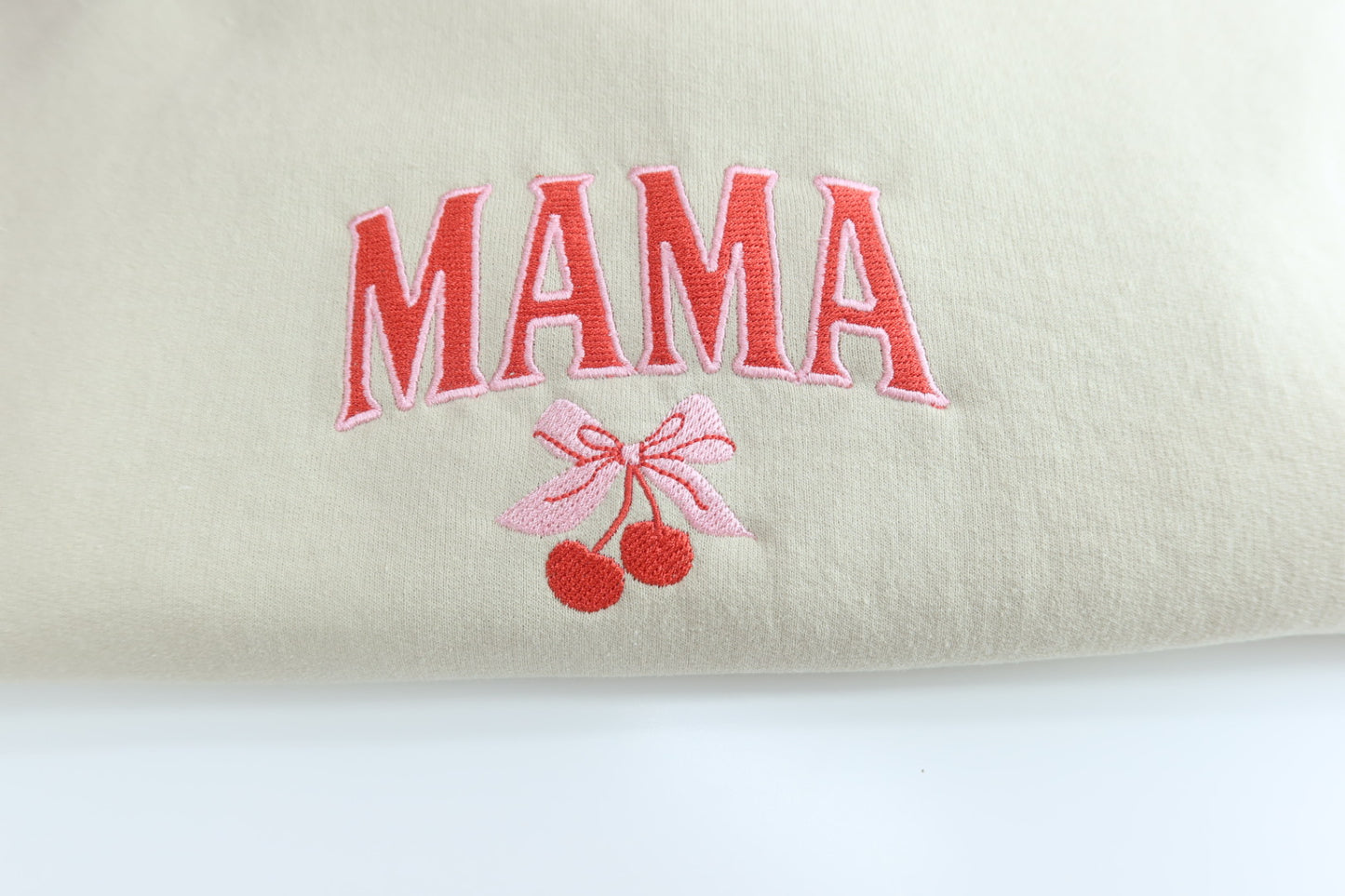 MAMA Cherry Coquette Embroidered Crewneck in Sand