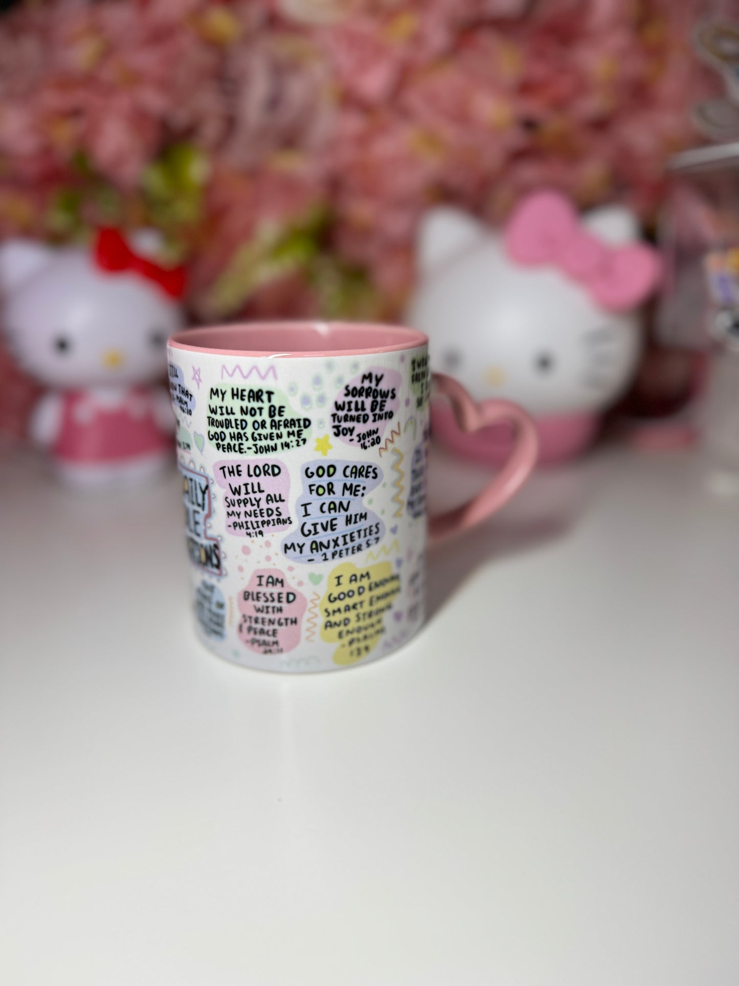 Bible Affirmations Pink Heart Handle Ceramic Mug 11oz