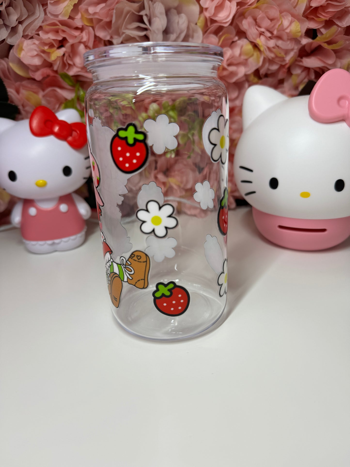 Strawberry Floral Acrylic Clear Jelly 16oz Libby Cup