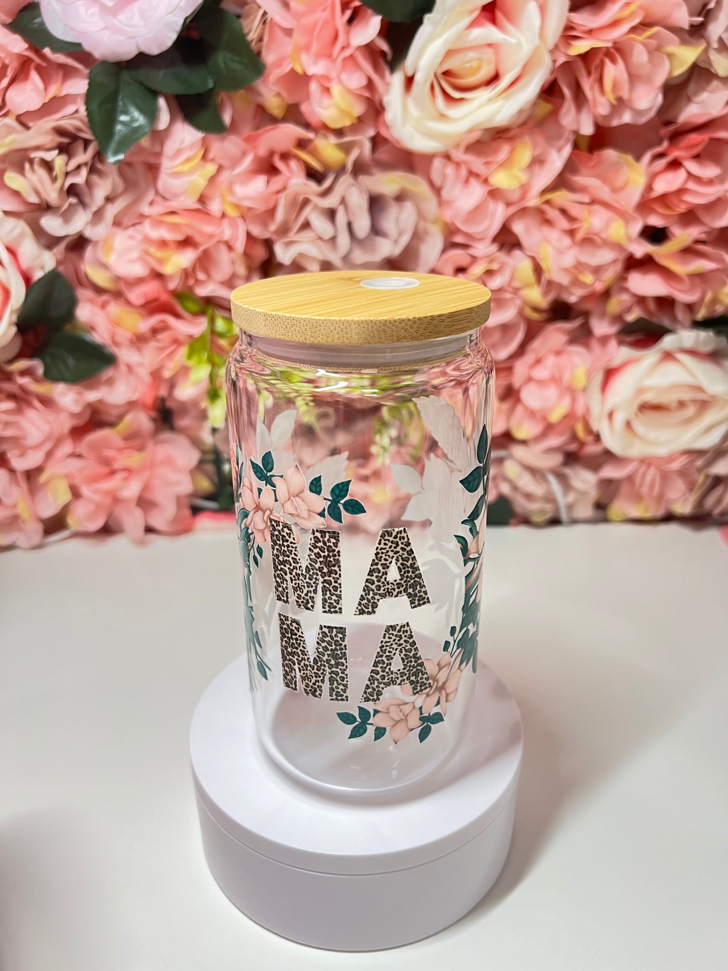 Mama Animal And Floral Print Glass Libby Cup