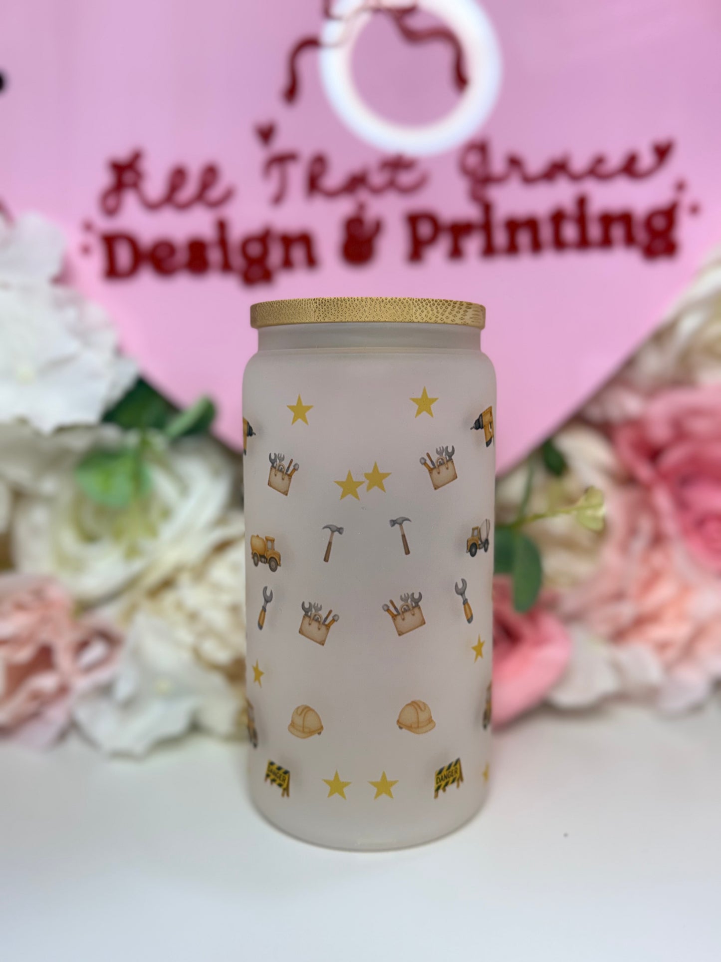 Custom Theme Frosted Glass Libby Cup With Clear Lid Santa/ Character