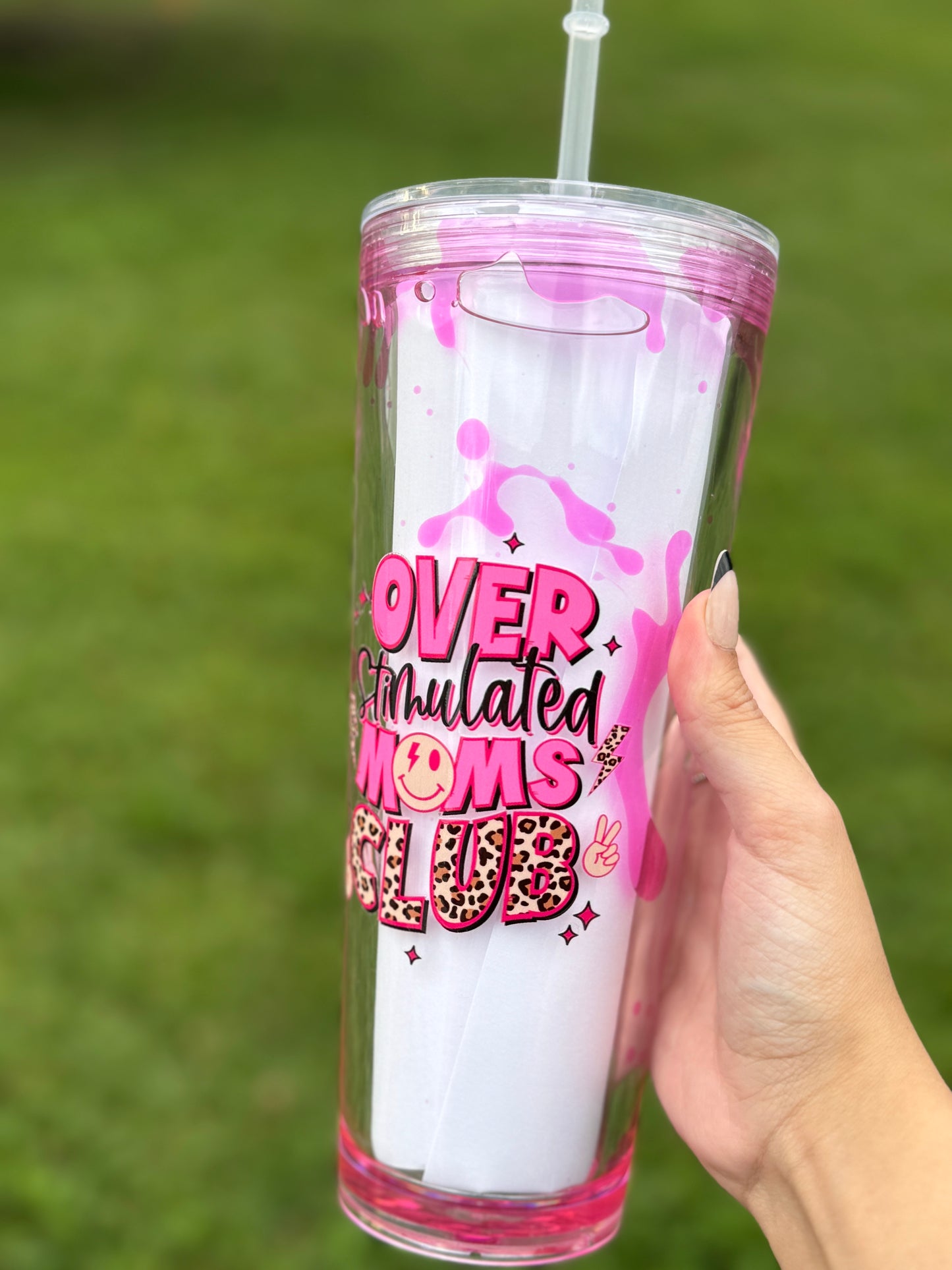 Overstimulated Moms Club Acrylic Lava Tumbler in Pink 24oz