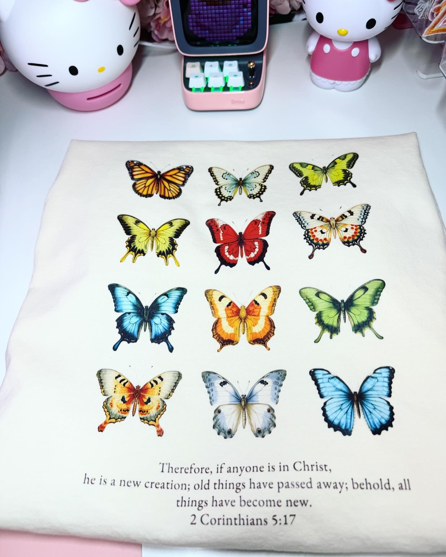Butterfly Bible Verse Boxy Tee in Ivory 2 Corinthians 5:17
