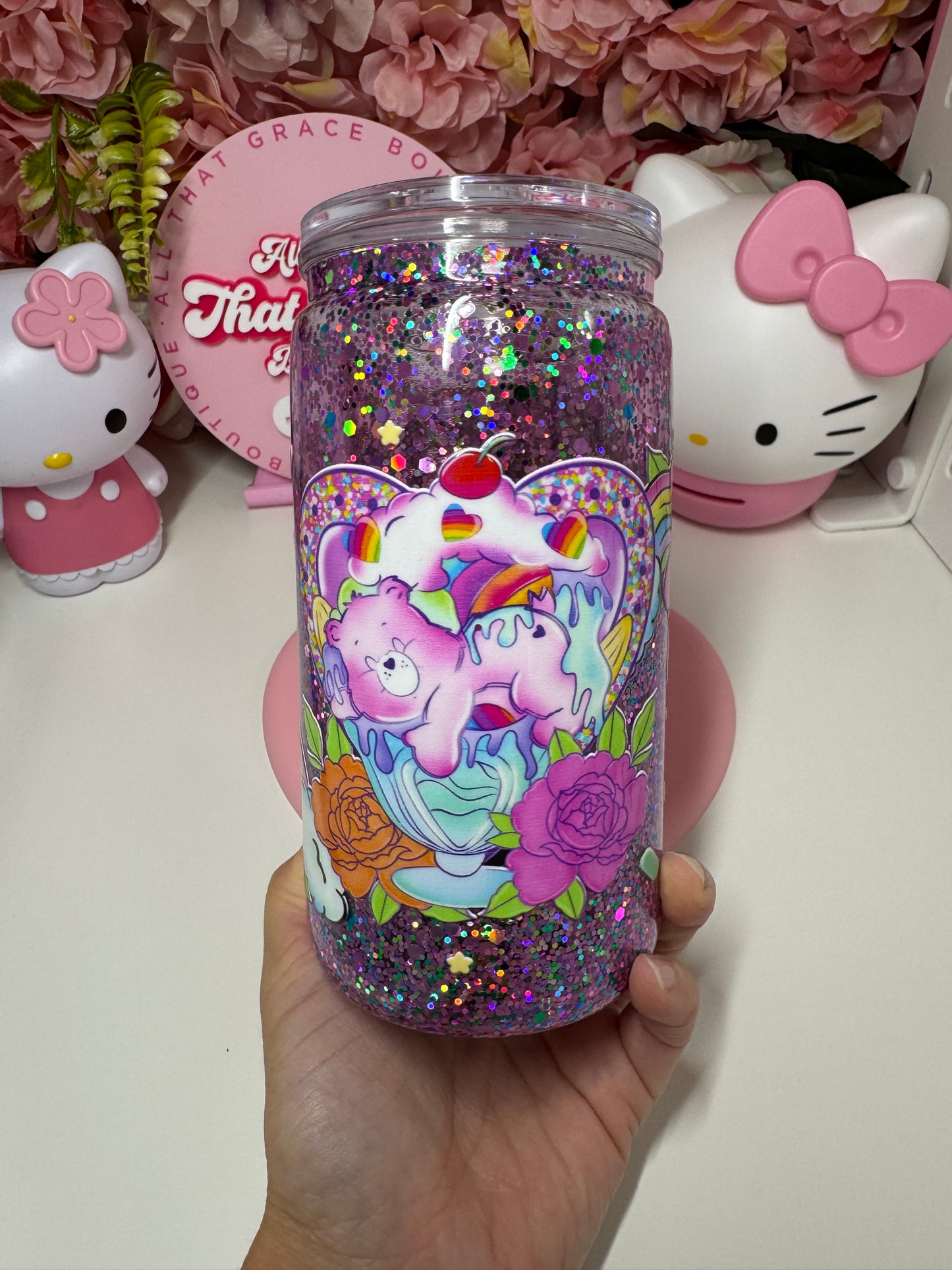 80's Bear Glitter Snow Globe Acrylic Cup