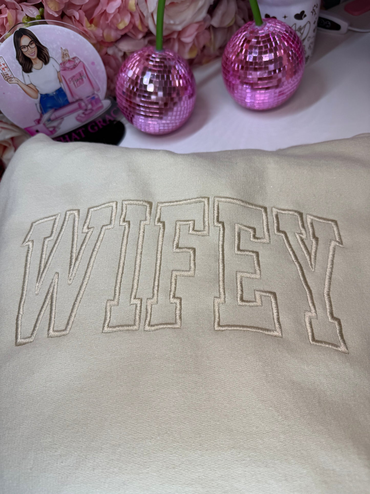 Wifey Arched Neutral Hoodie in Sand