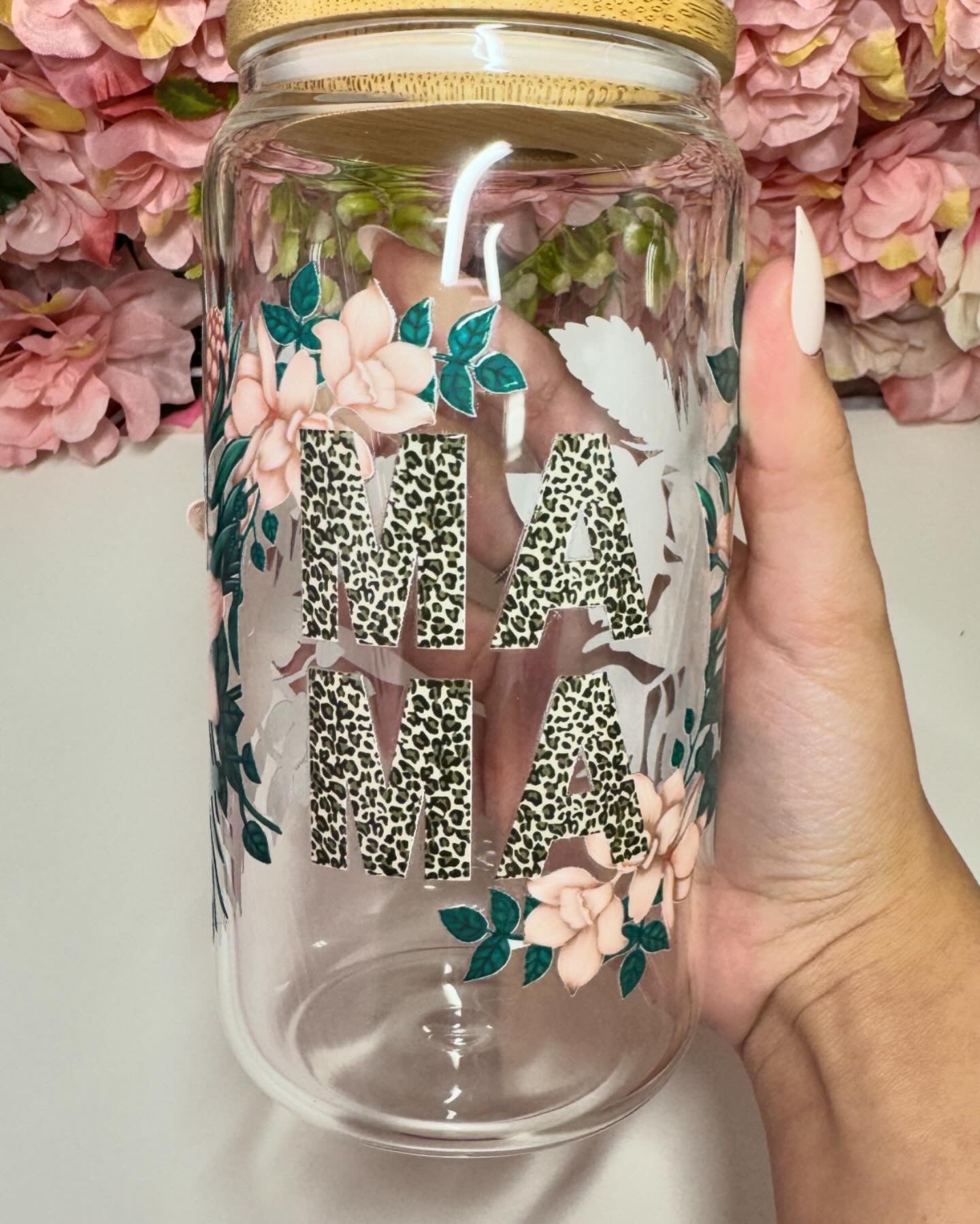 Mama Animal And Floral Print Glass Libby Cup