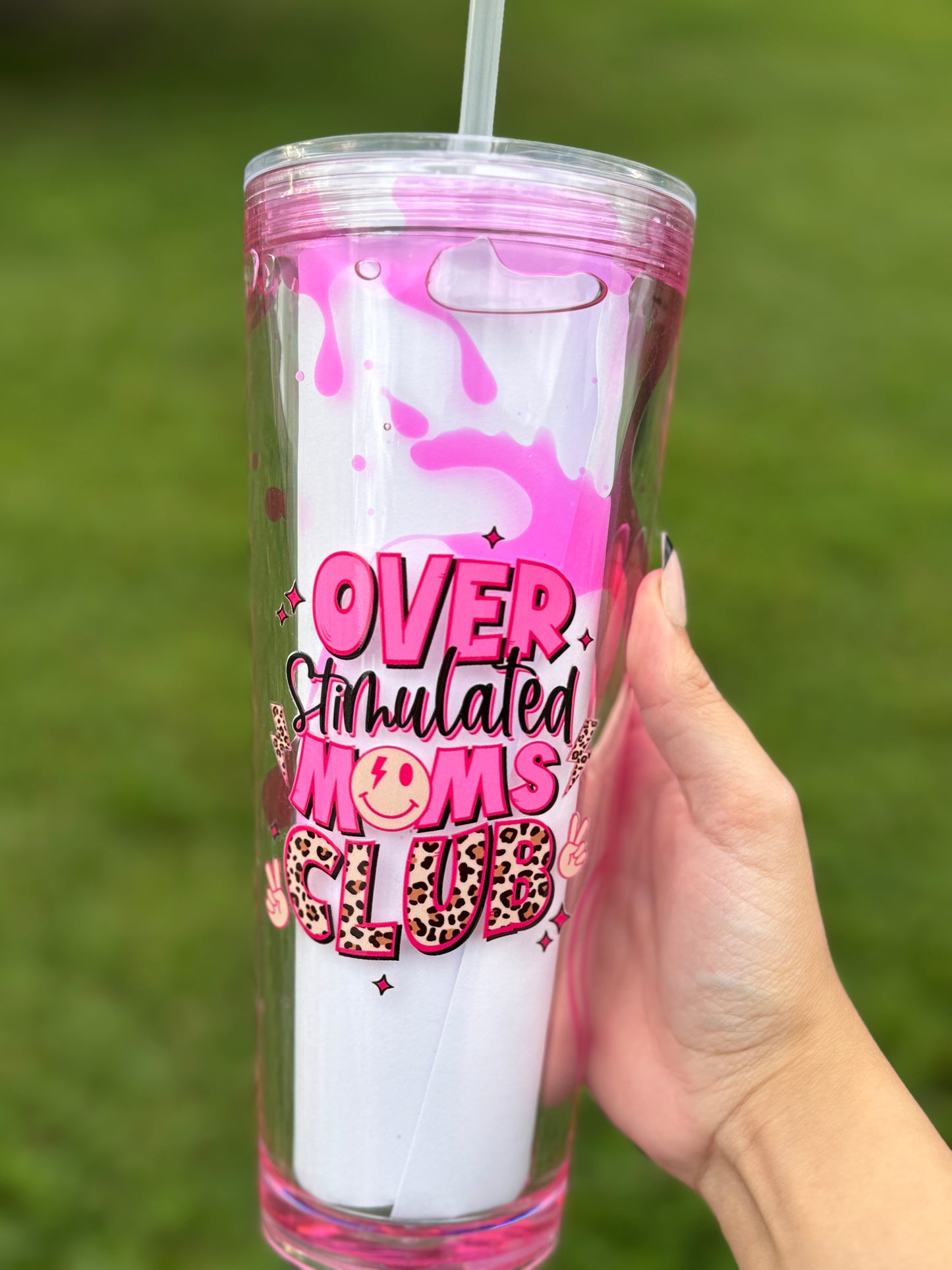 Overstimulated Moms Club Acrylic Lava Tumbler in Pink 24oz