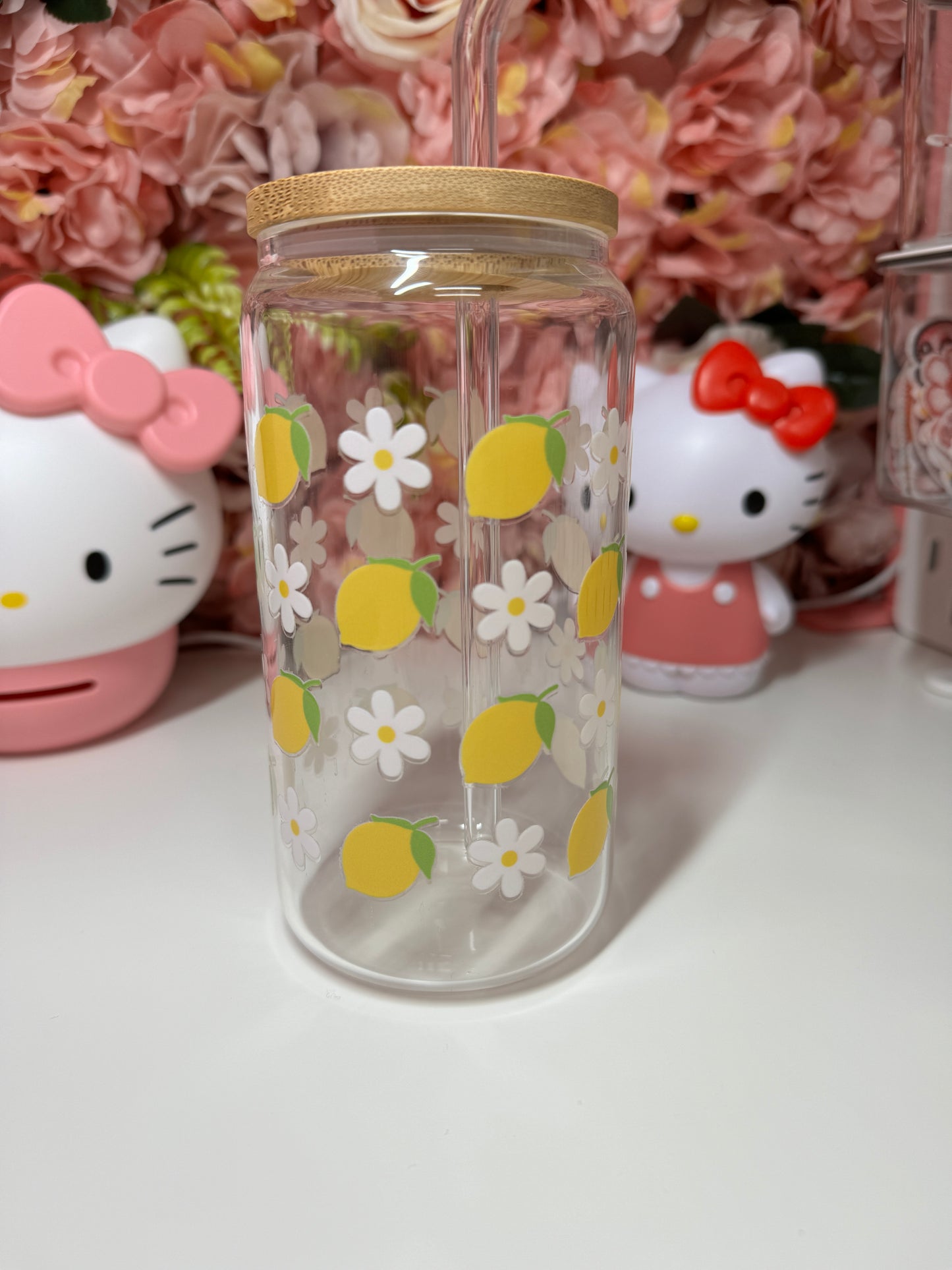 Lemon and Flower Glass Libby Cup