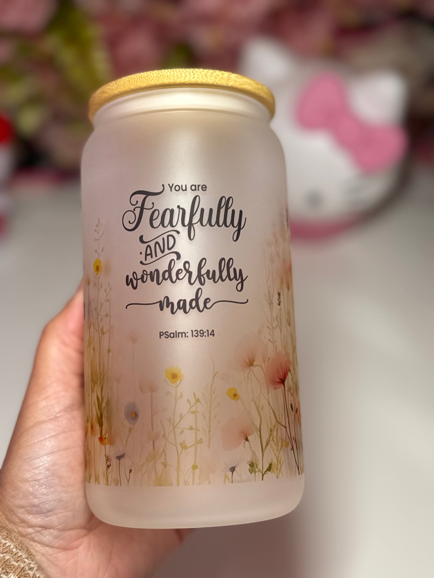 Floral Fearfully and Wonderfully Made Glass Libby Cup