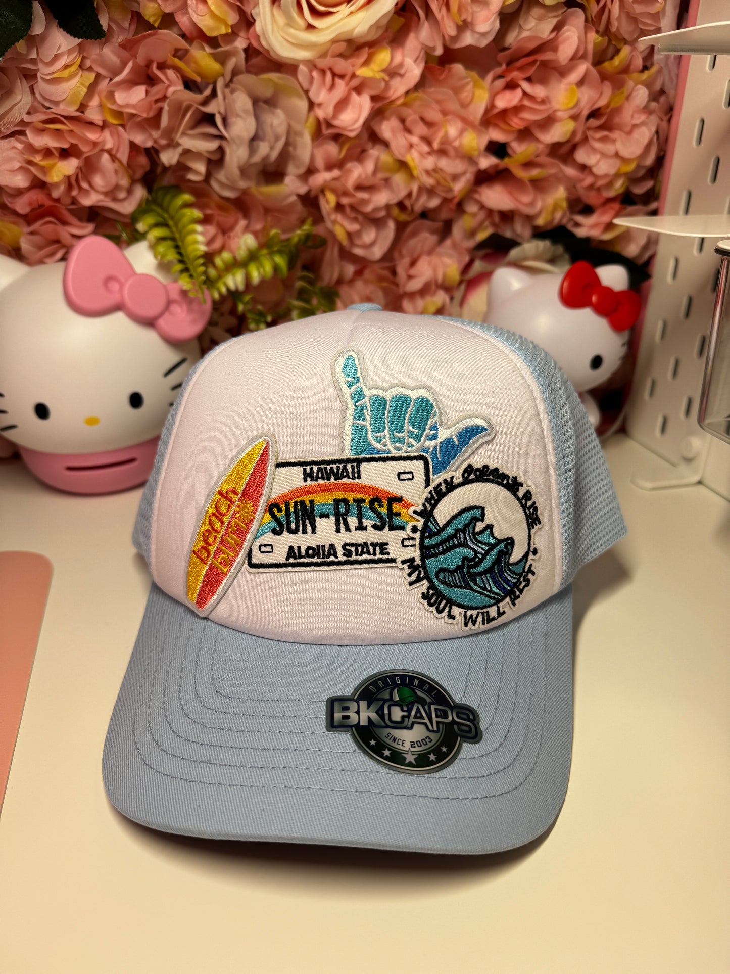Summer, Surfing One of a Kind Trucker Hat in Blue
