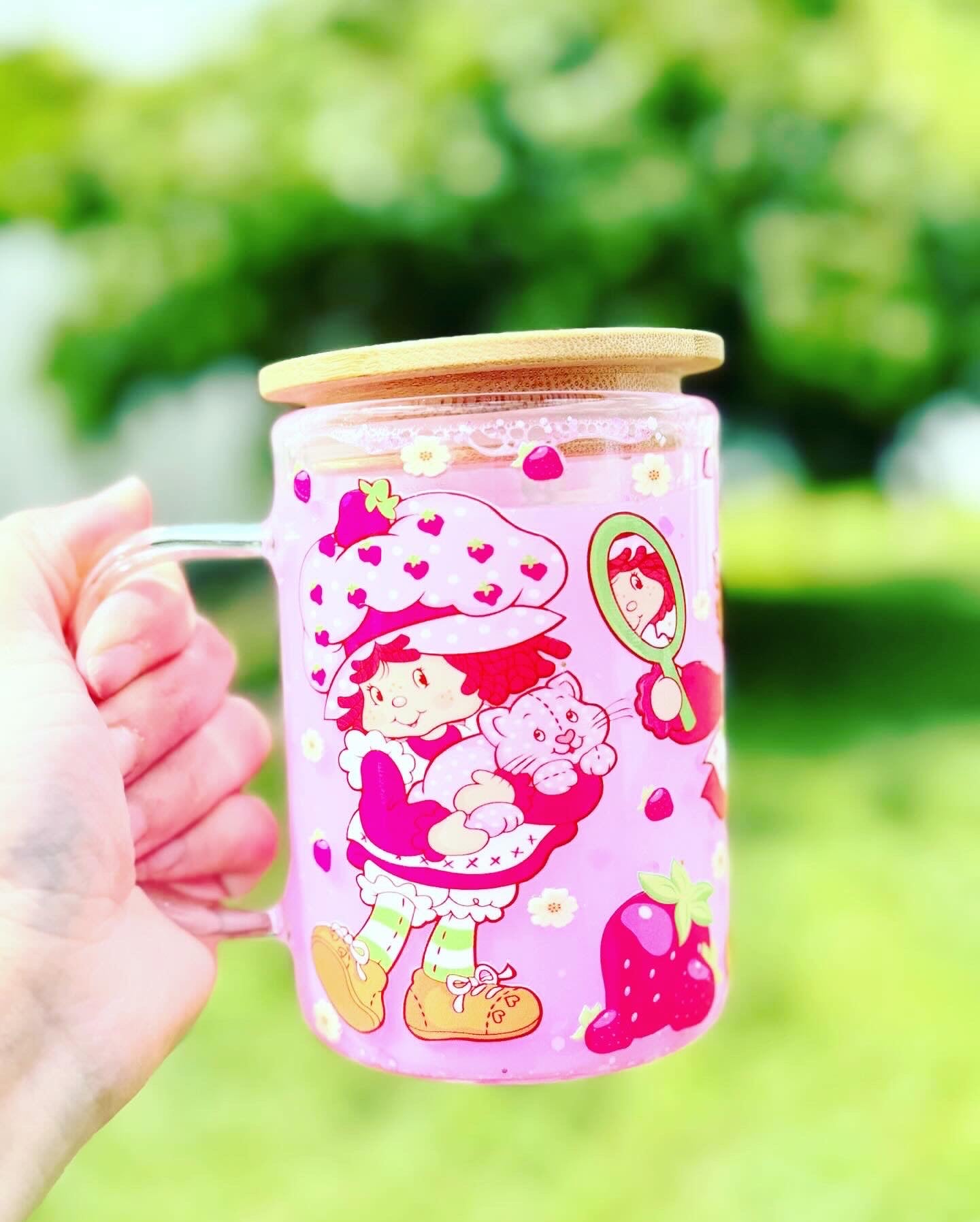 Strawberry Snow Globe Glass Coffee Mug 15oz