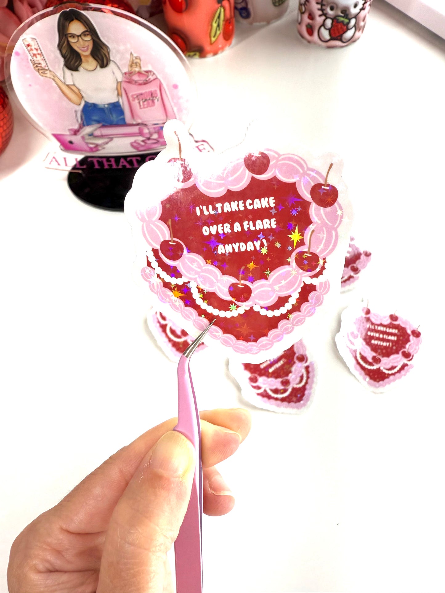 I'll Take Cake Over A Flare Any Day Holographic Stars Sticker