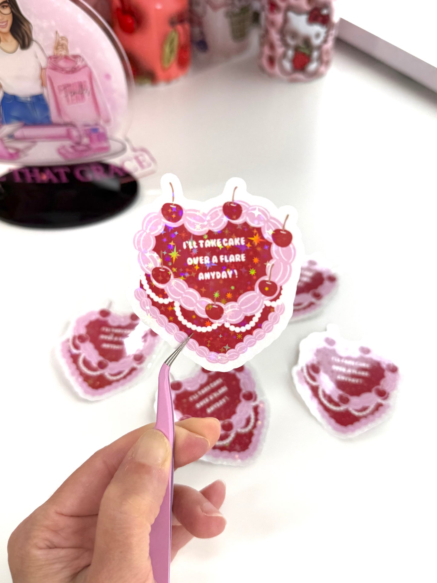 I'll Take Cake Over A Flare Any Day Holographic Stars Sticker