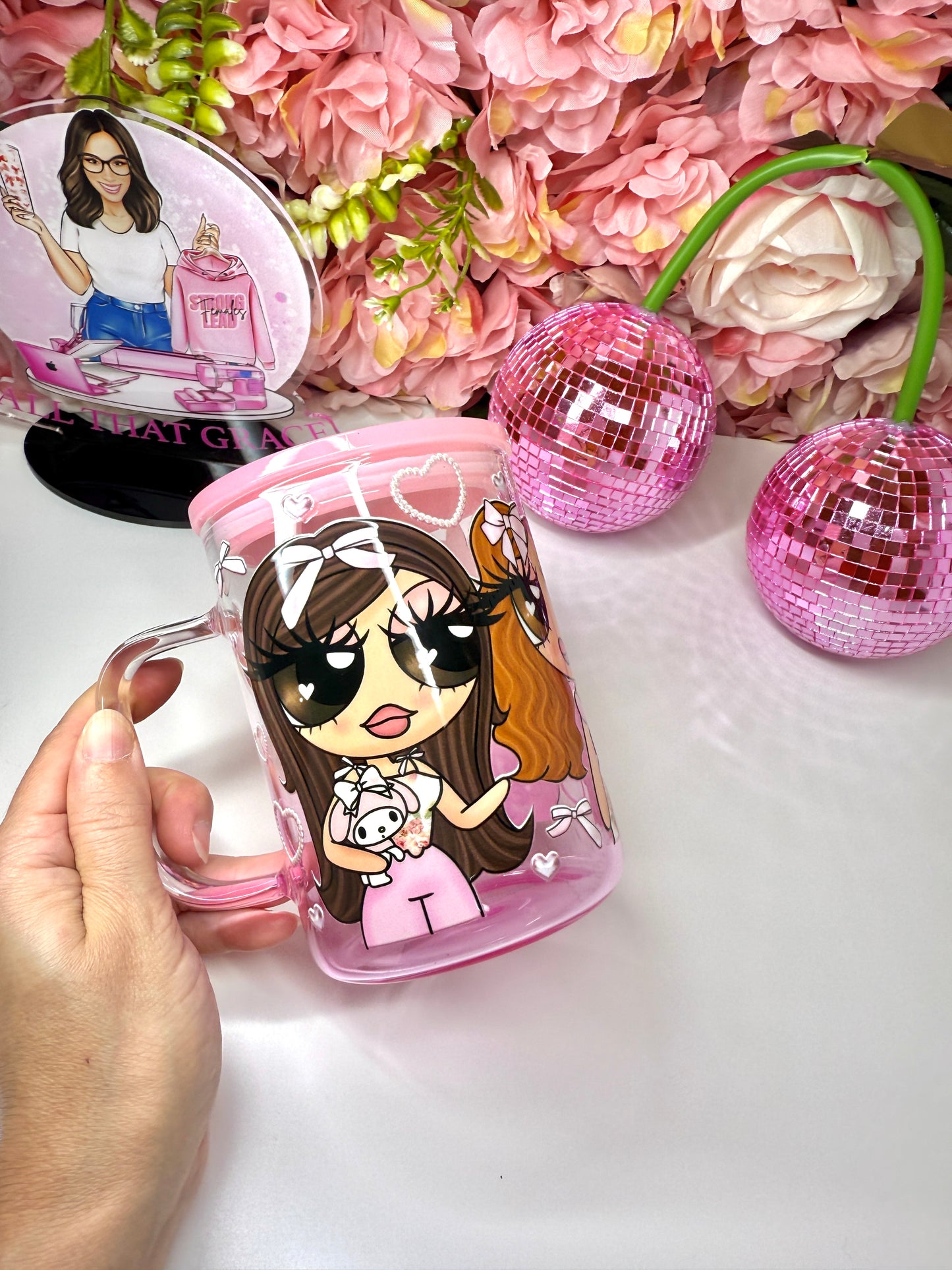 Coquette Puff Girl Retro Gradient Glass Pink Coffee Mug
