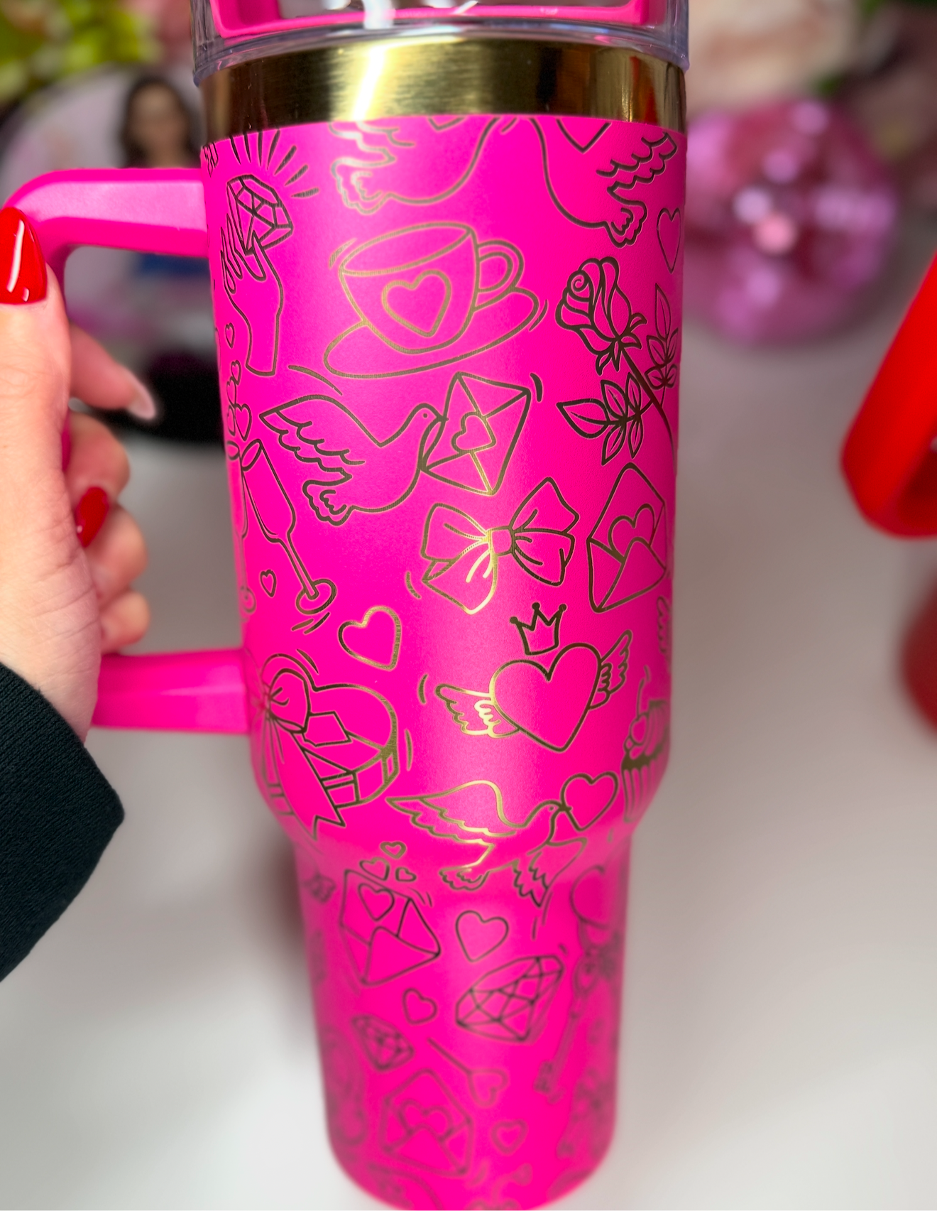 Valentines Love Letter Pink or Red With Gold under-layer 40oz Tumbler