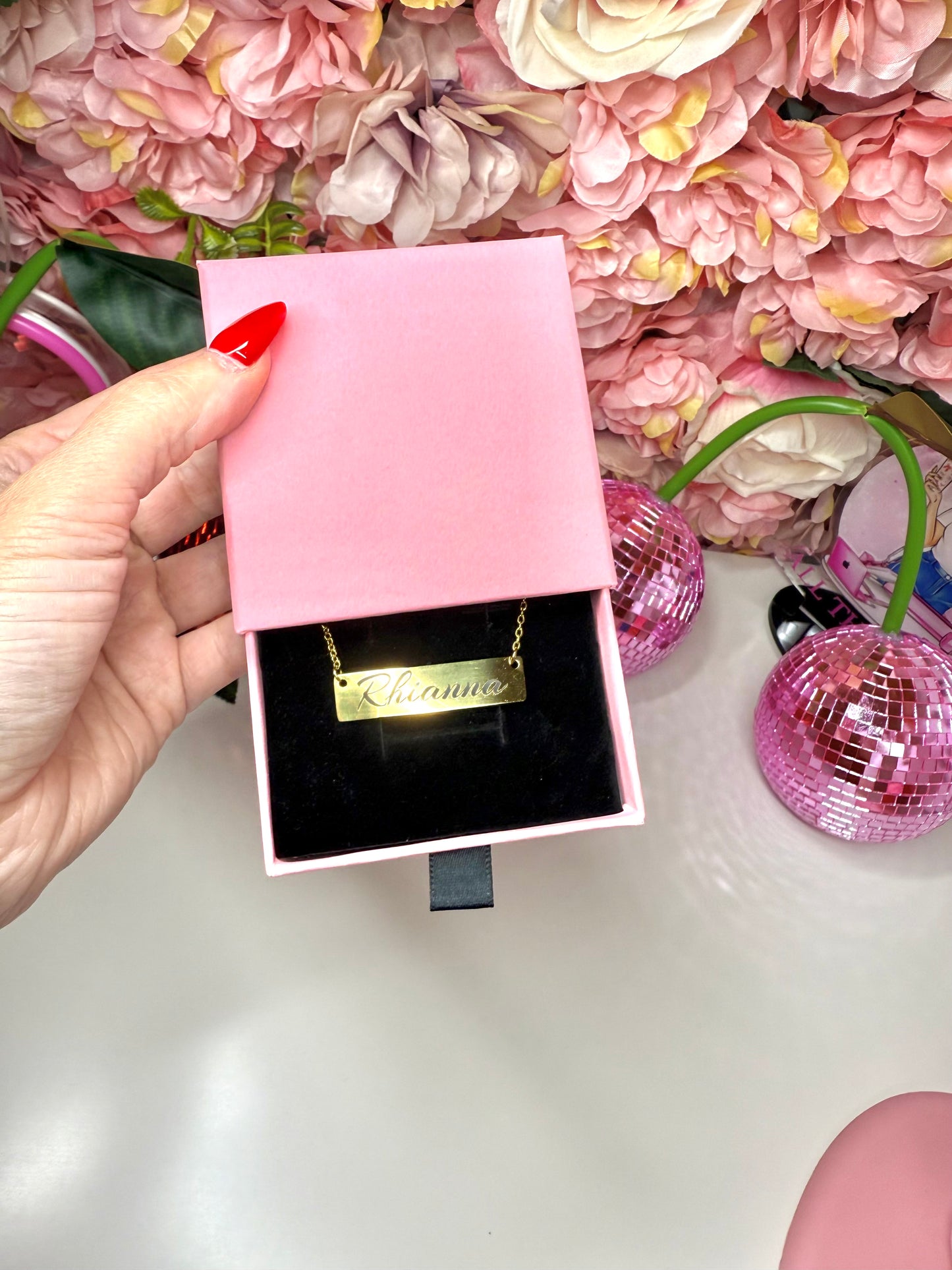 Custom Engraved Stainless Steel Bar Necklace in 18k Gold Plated