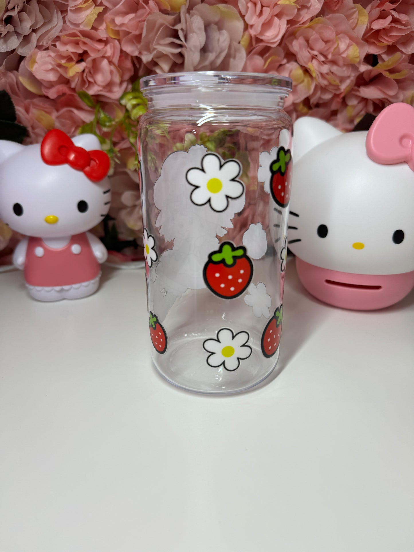 Strawberry Floral Acrylic Clear Jelly 16oz Libby Cup