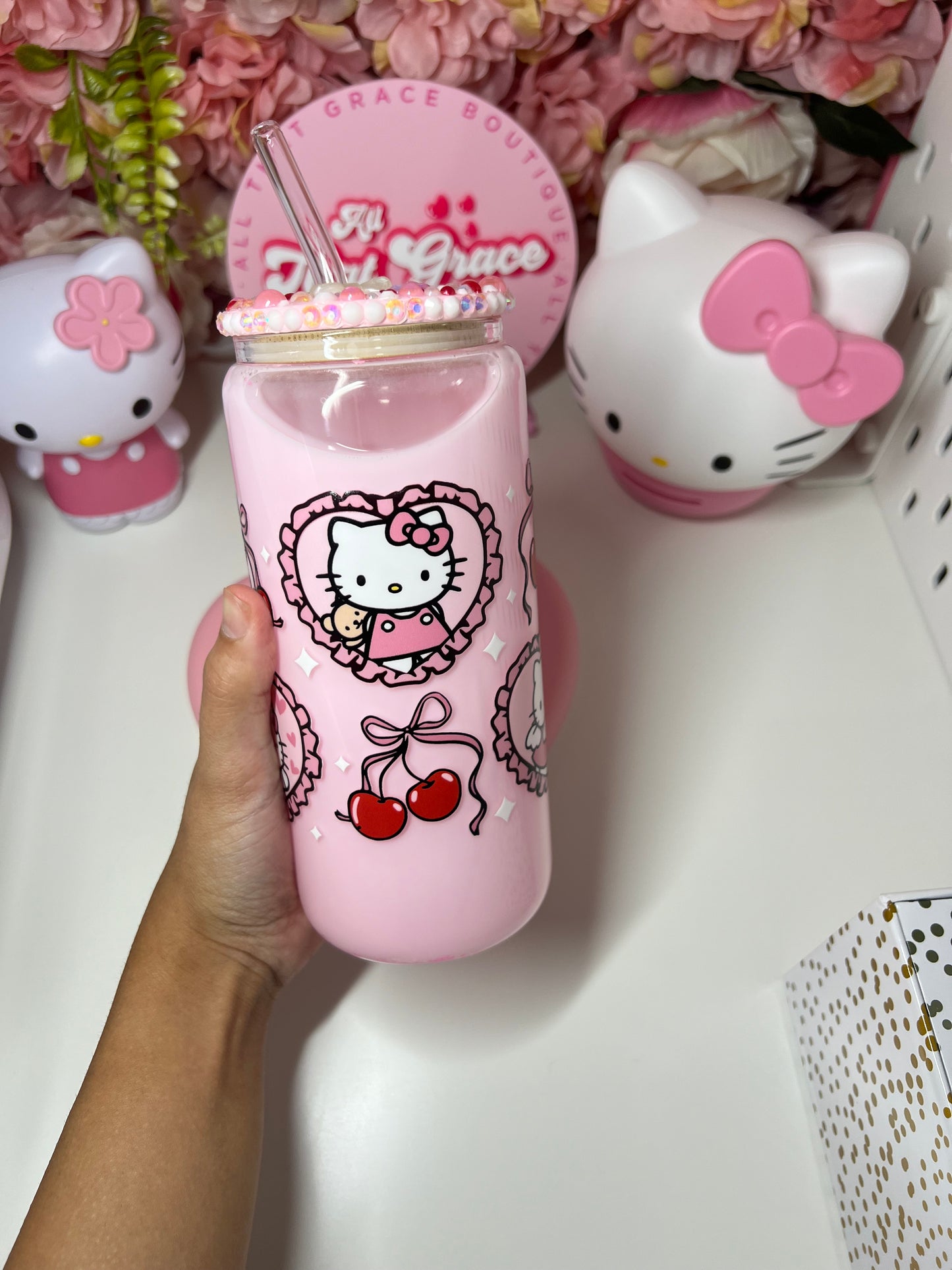 Kitty Cherry Coquette Pink Snow Globe Libby Cup