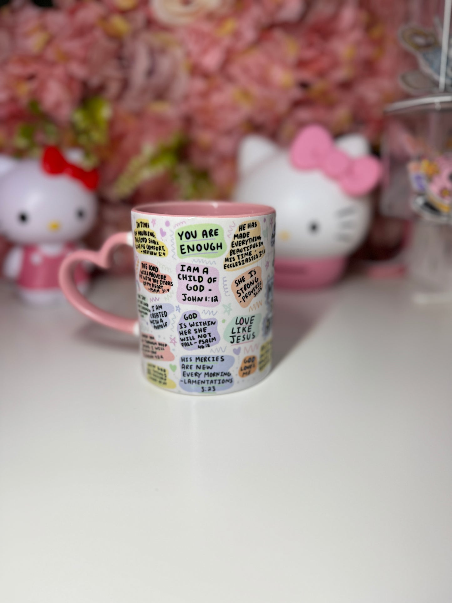 Bible Affirmations Pink Heart Handle Ceramic Mug 11oz