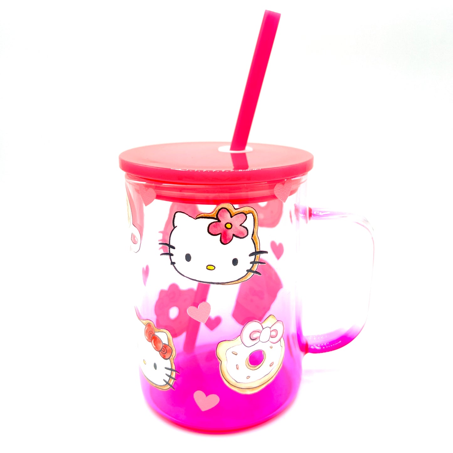 Cat, Coffee and Donut Gradient Mug in Pink
