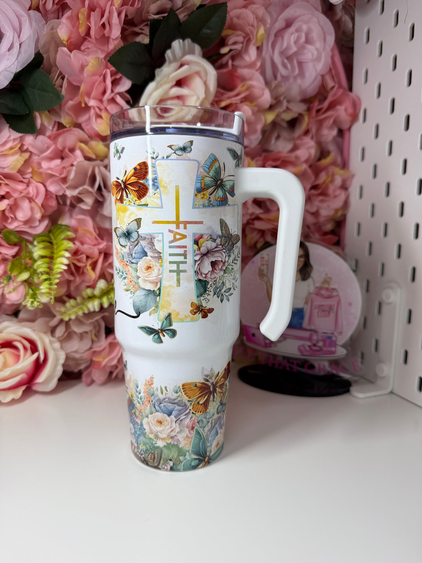 Faith Does Not Make Things Easy It Makes Them Possible Luke 1:37 Butterfly Floral 30oz Tumbler