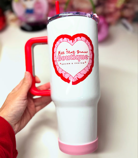 Custom White, Pink & Red 40oz Tumbler
