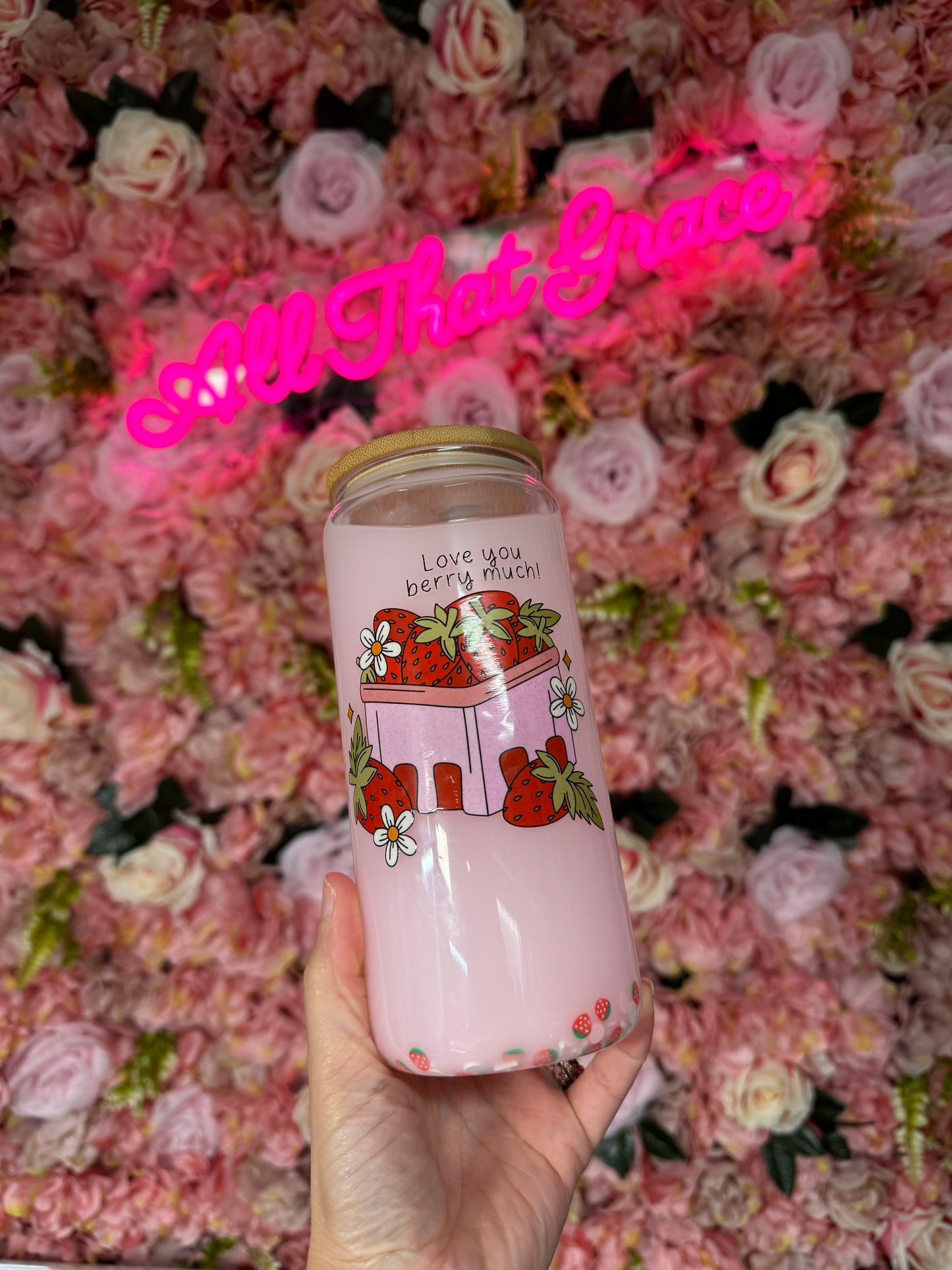 I Love You Berry Much Strawberry and Strawberry Milk Snow Globe Tumbler 16oz
