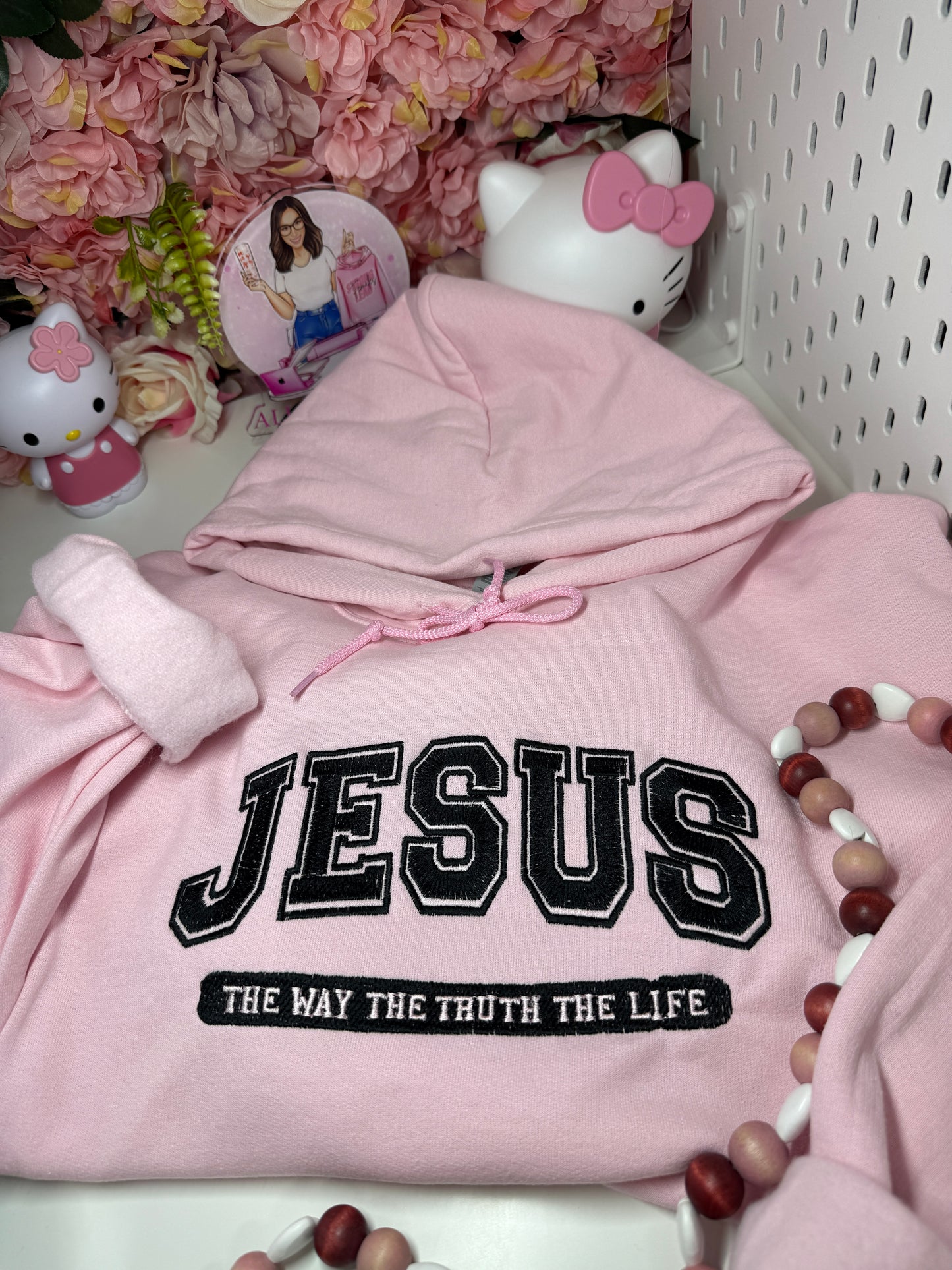 Jesus The Way The Truth The Life Embroidered Hoodie In Pink Unisex Size