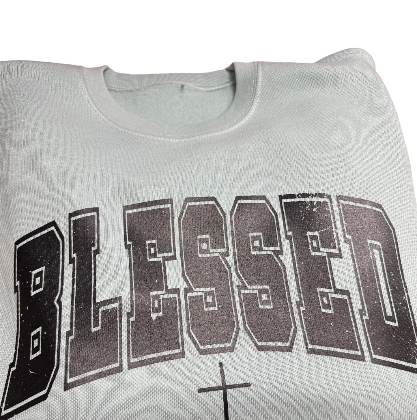 Blessed Sherpa Lined Crewneck Sweater In Dusty Blue