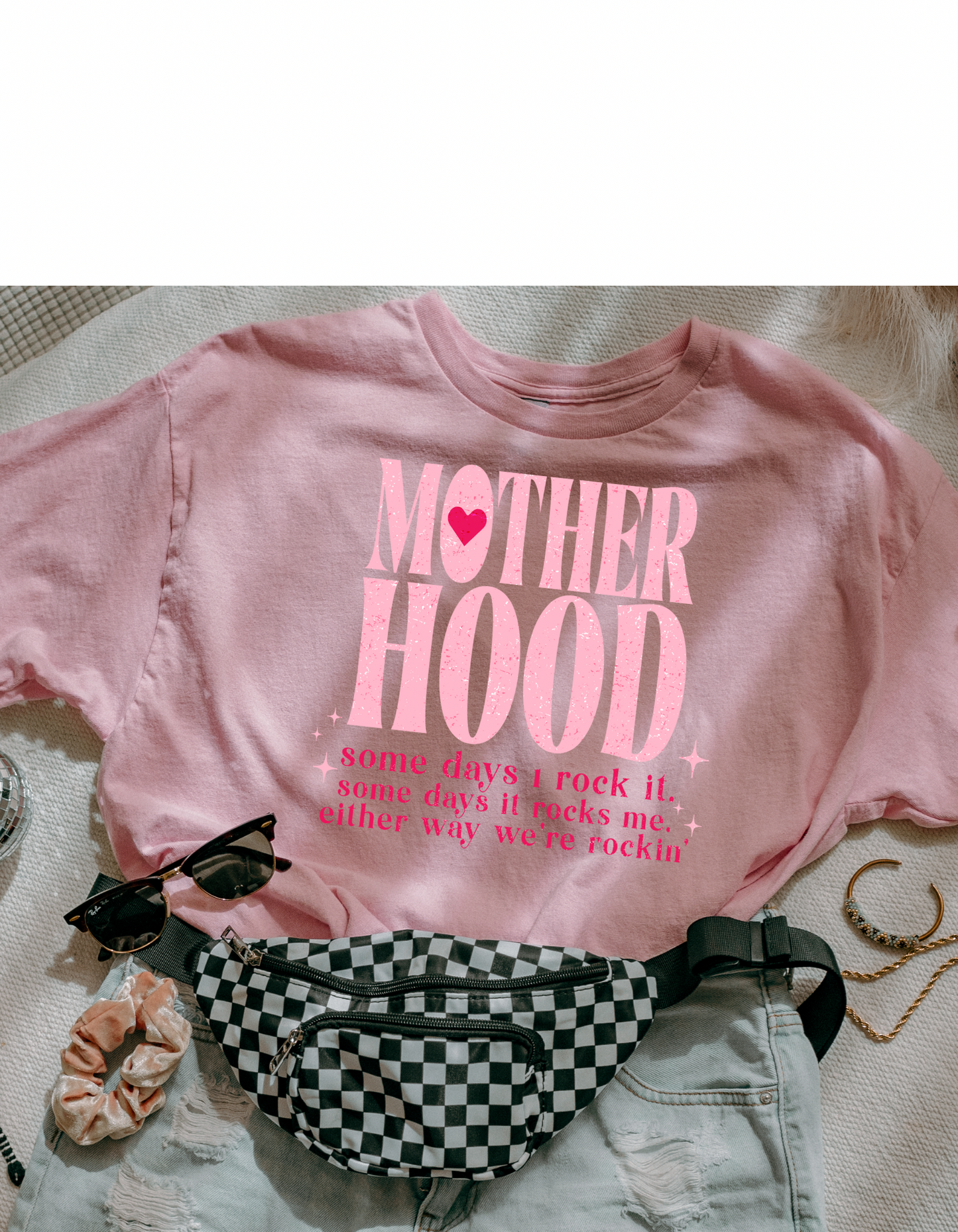 Mother Hood Some Day I Rock and Some Days It Rocks Me Pink Tee