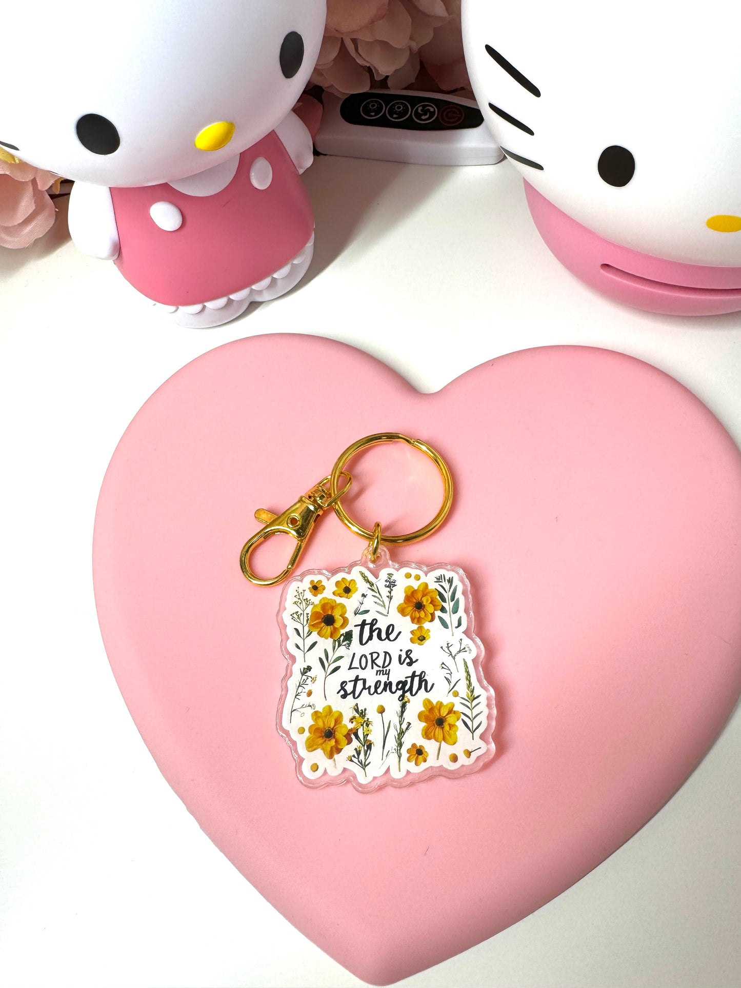 The Lord Is My Strength Floral Acrylic Keychain 2"