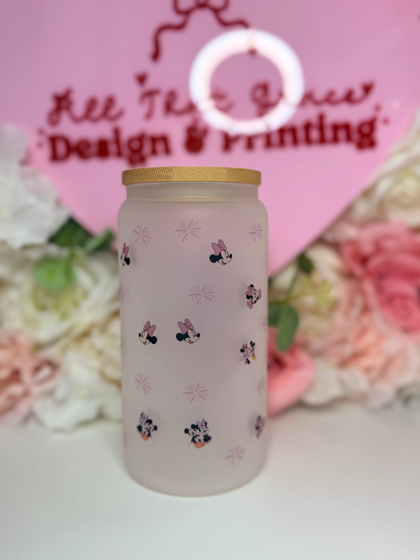 Custom Theme Frosted Glass Libby Cup With Clear Lid Santa/ Character