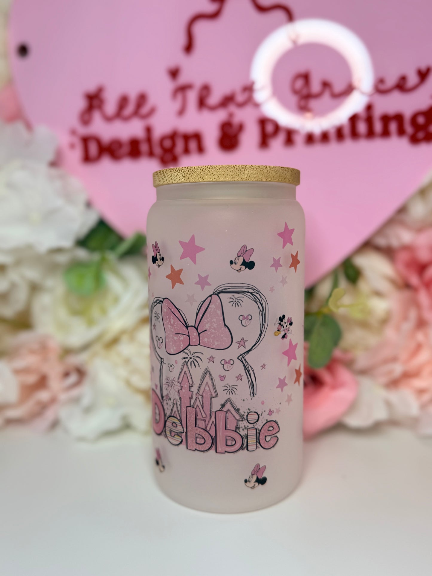 Custom Theme Frosted Glass Libby Cup With Clear Lid Santa/ Character