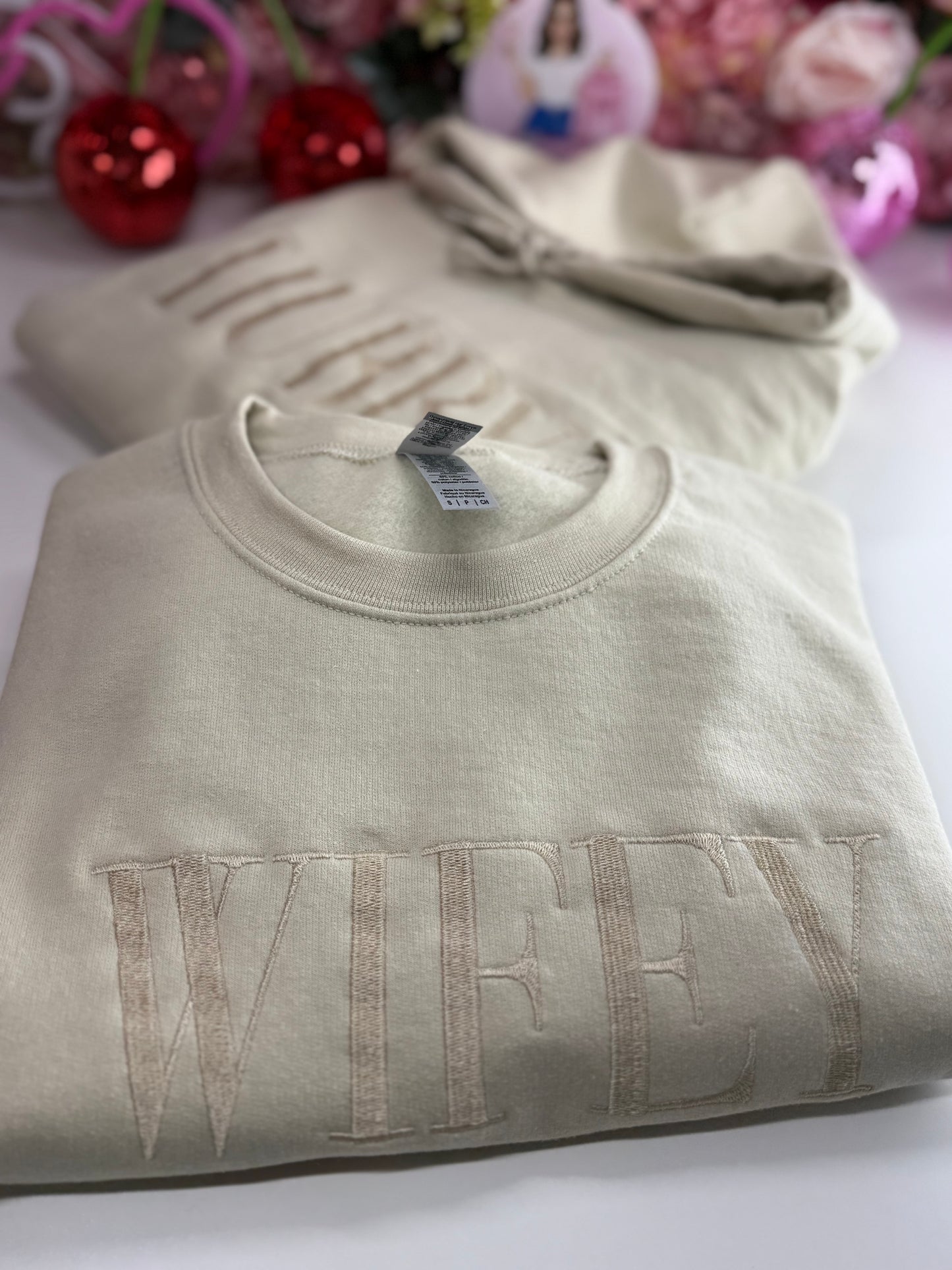 Wifey & Hubby Neutral Hoodie in Sand