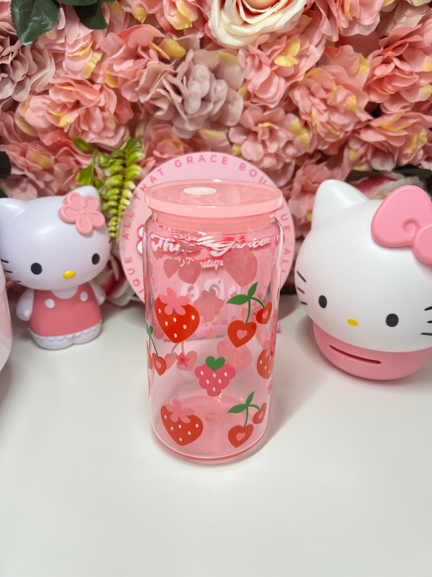 Strawberry Cherry Heart Pink Acrylic Jelly Cup