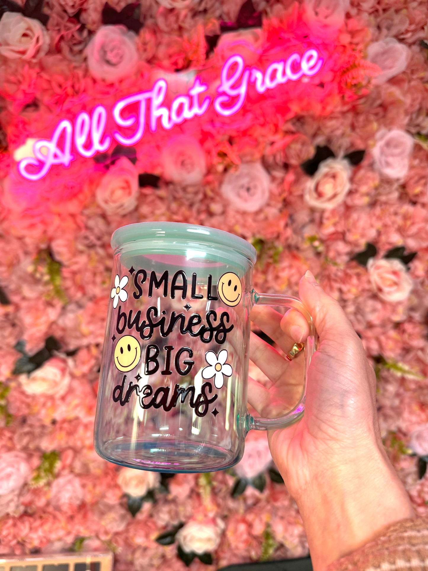 Small Business Big Dreams on Blue 16oz Glass Gradient Mug