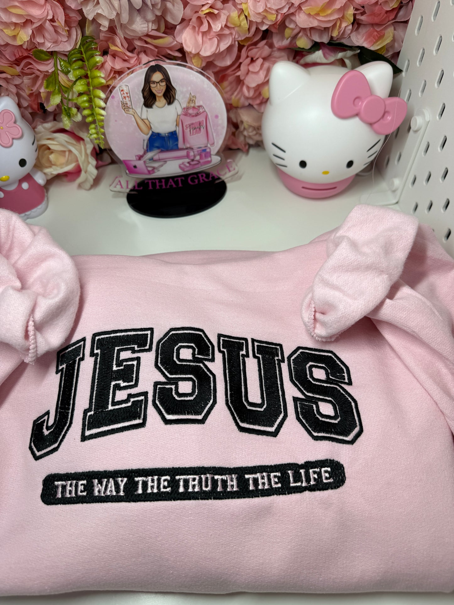 Jesus The Way The Truth The Life Embroidered Hoodie In Pink Unisex Size