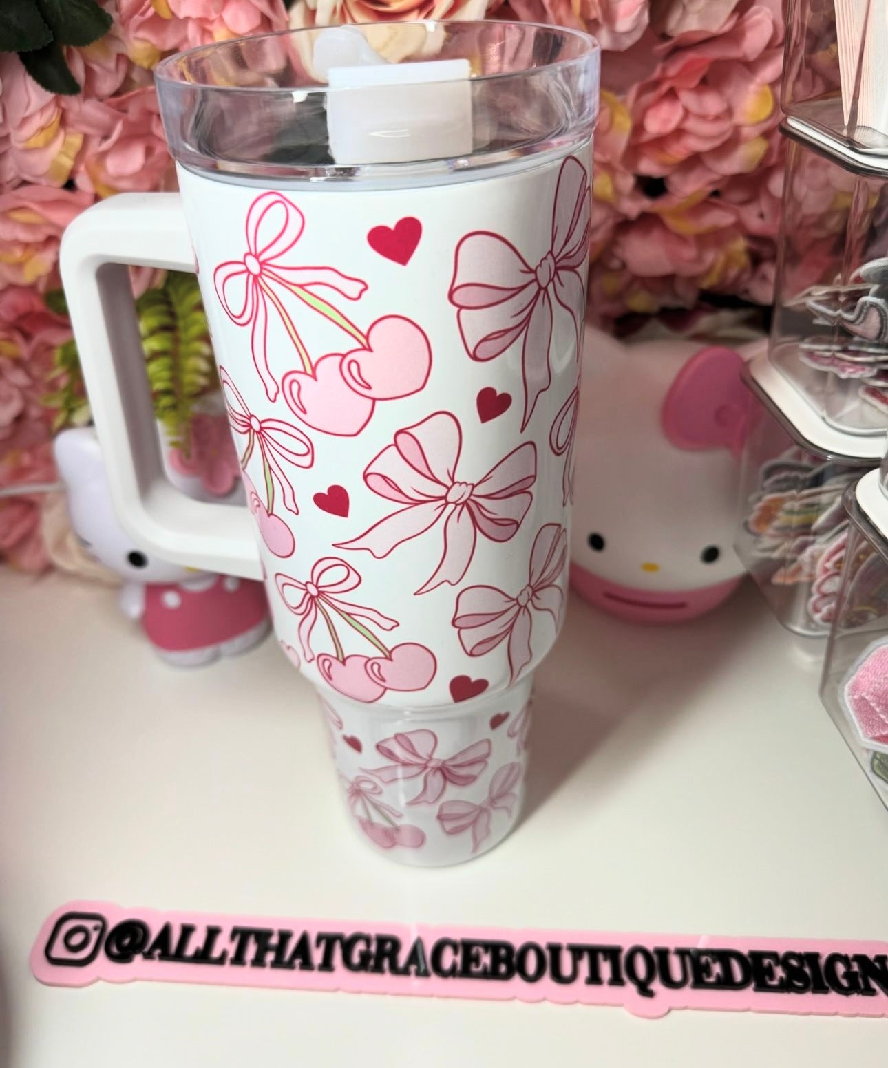 Cherry Coquette Bow Pink Heart Tumbler