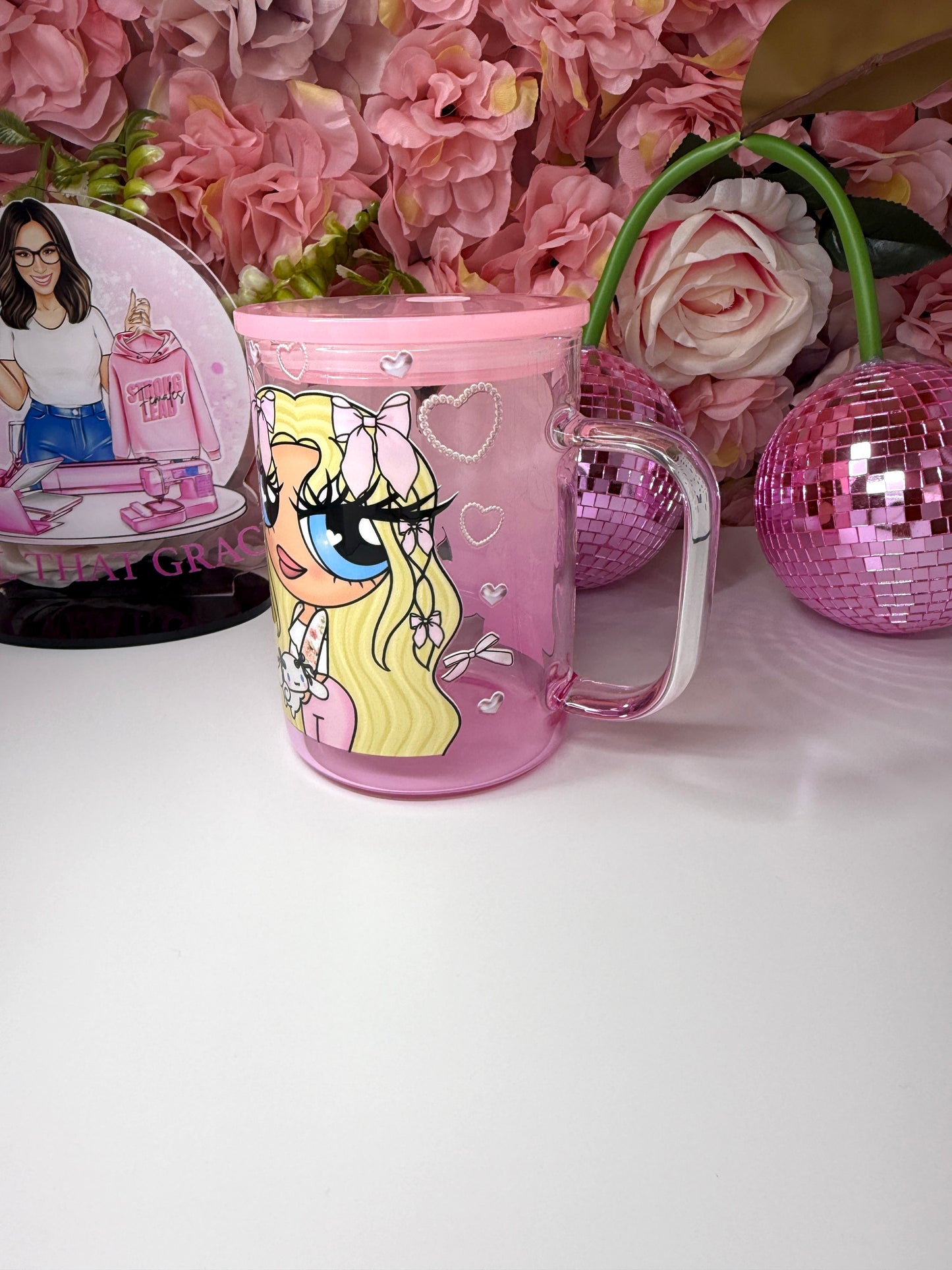 Coquette Puff Girl Retro Gradient Glass Pink Coffee Mug