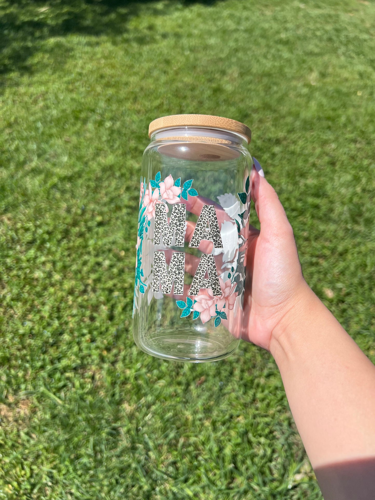Mama Animal And Floral Print Glass Libby Cup