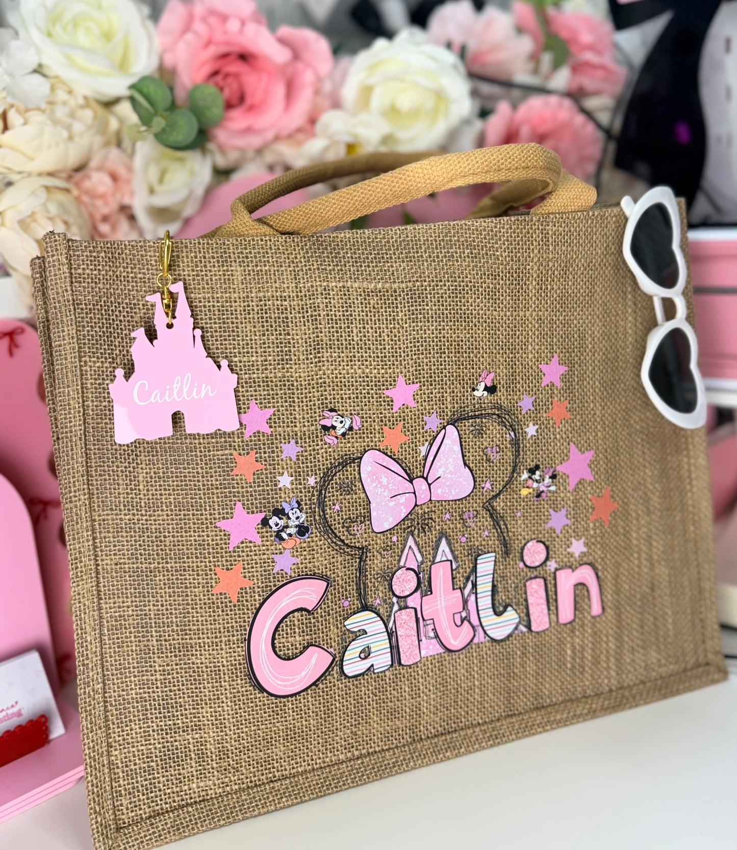 Personalized Name Burlap Tote Bag, Large Capacity Jute Bag, Shopping Bag, Holiday Party Favor, Christmas Gift for Mom/Family/Kid/ Santa Hat