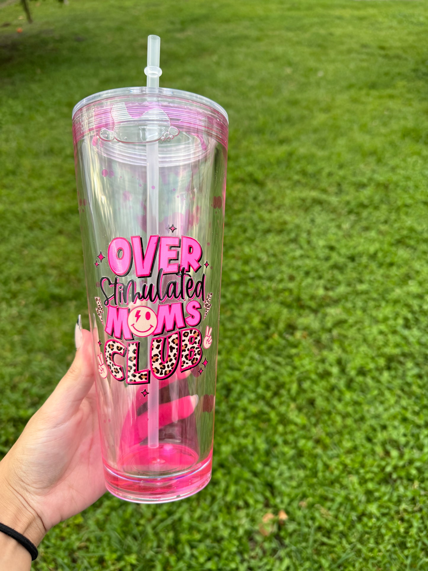 Overstimulated Moms Club Acrylic Lava Tumbler in Pink 24oz