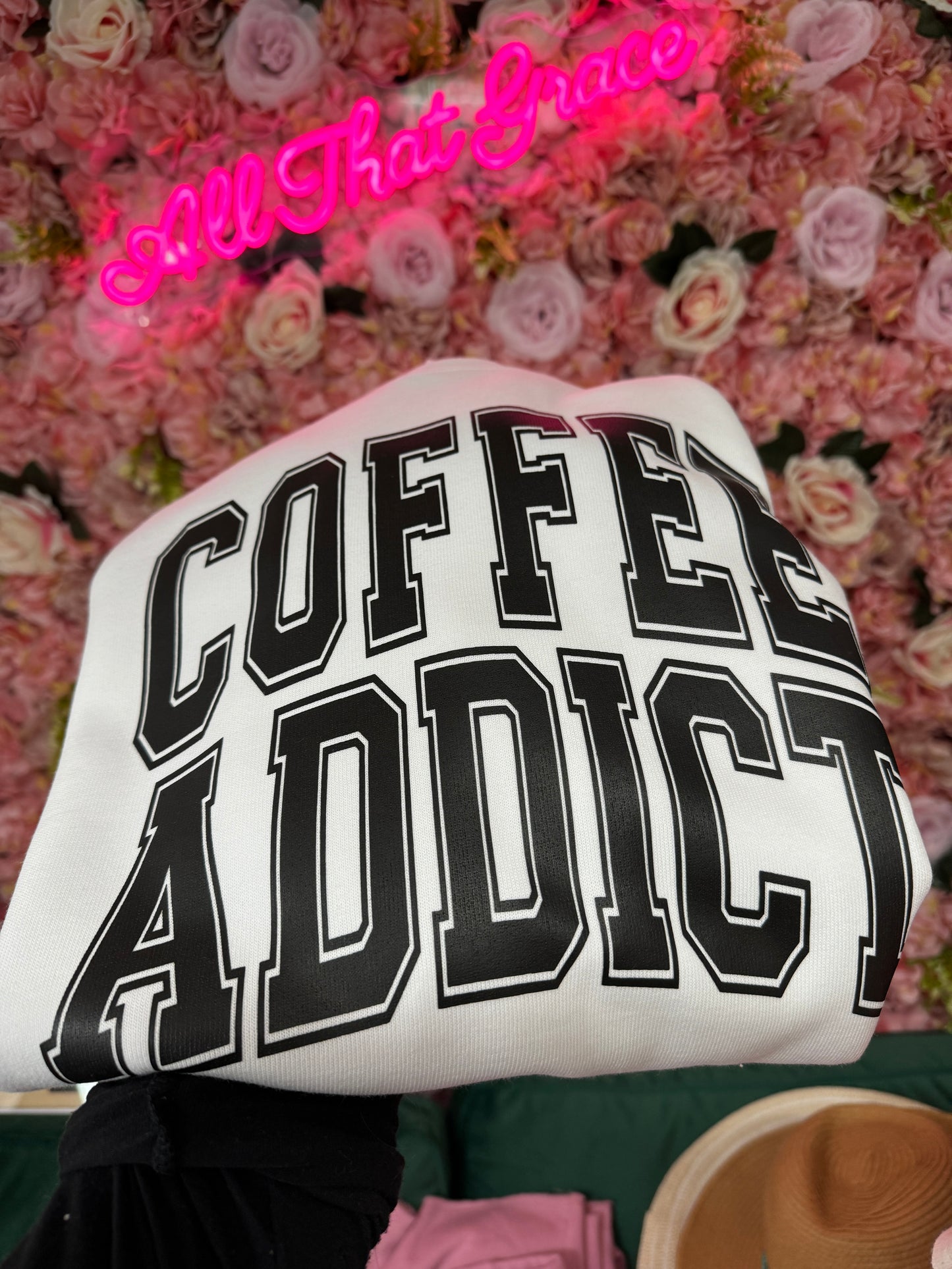Coffee Addict Fleece Crewneck in White