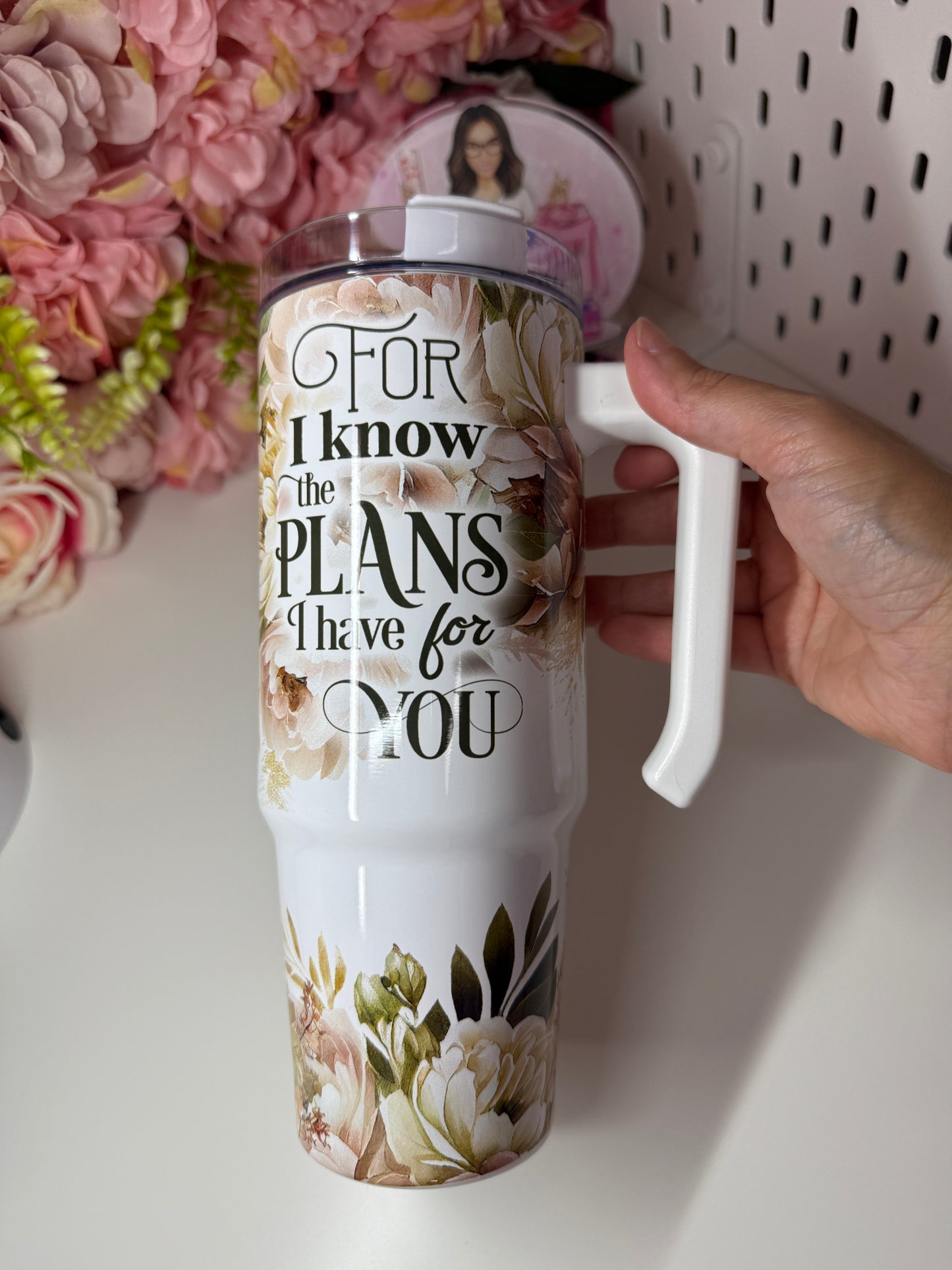 For I Know The Plans I Have For You Floral Tumbler Neutral Tones