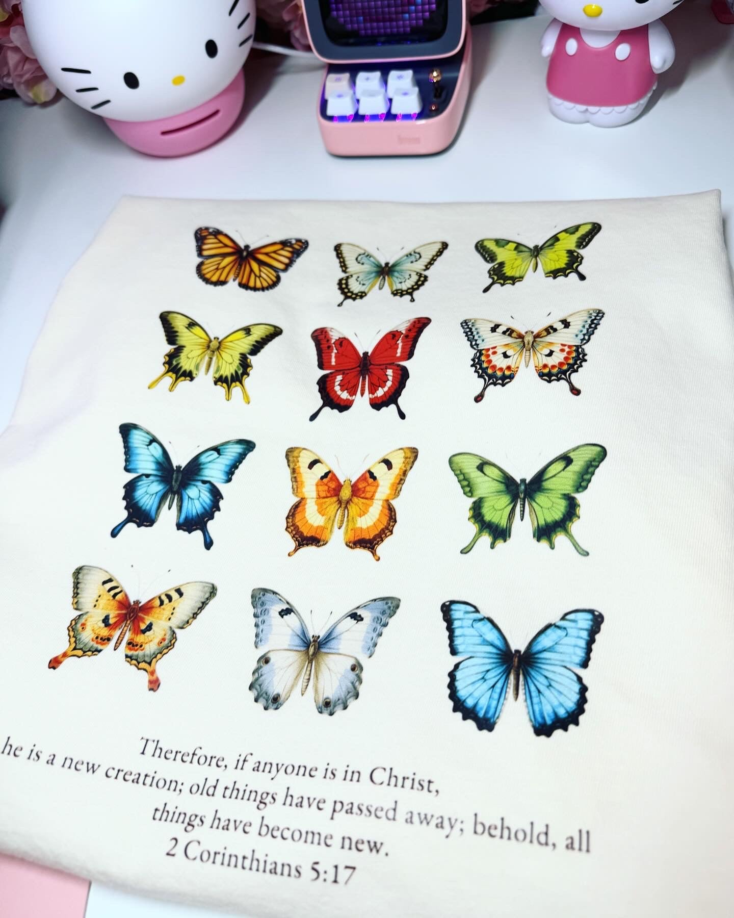 Butterfly Bible Verse Boxy Tee in Ivory 2 Corinthians 5:17