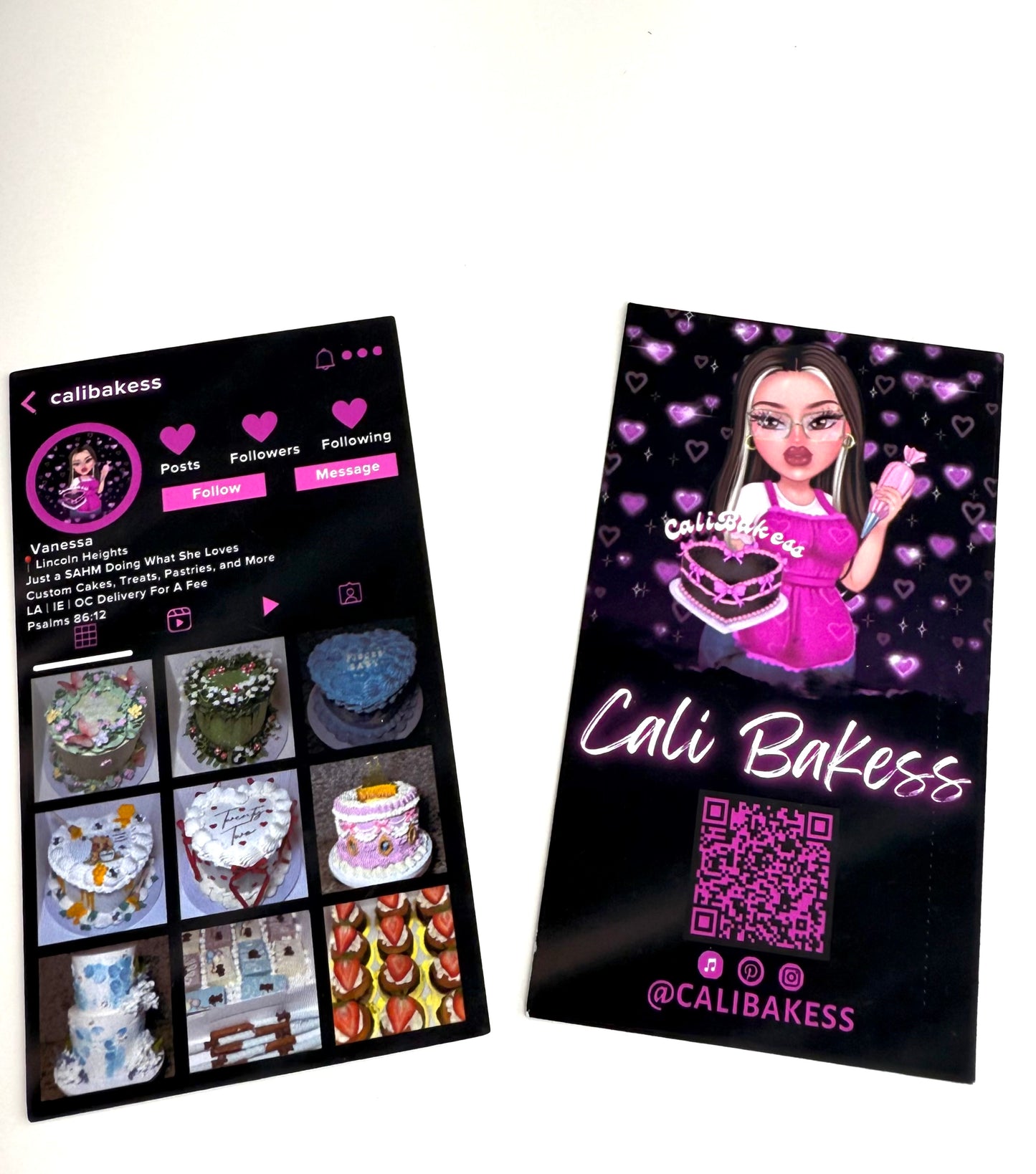 Custom Black and Hot Pink IG Business Cards 2" by 3.5"
