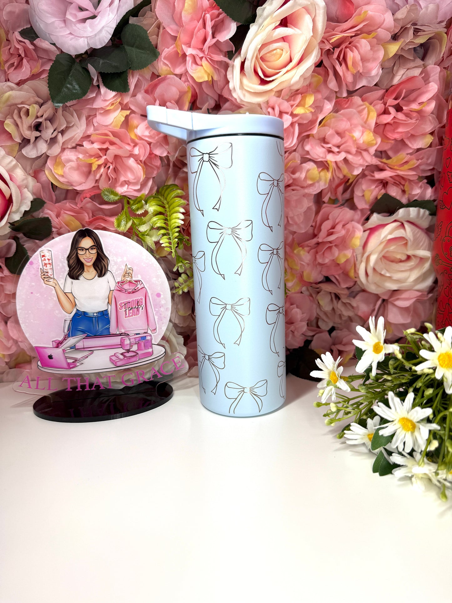 Bow Coquette Powder Blue 20oz Skinny Tumbler