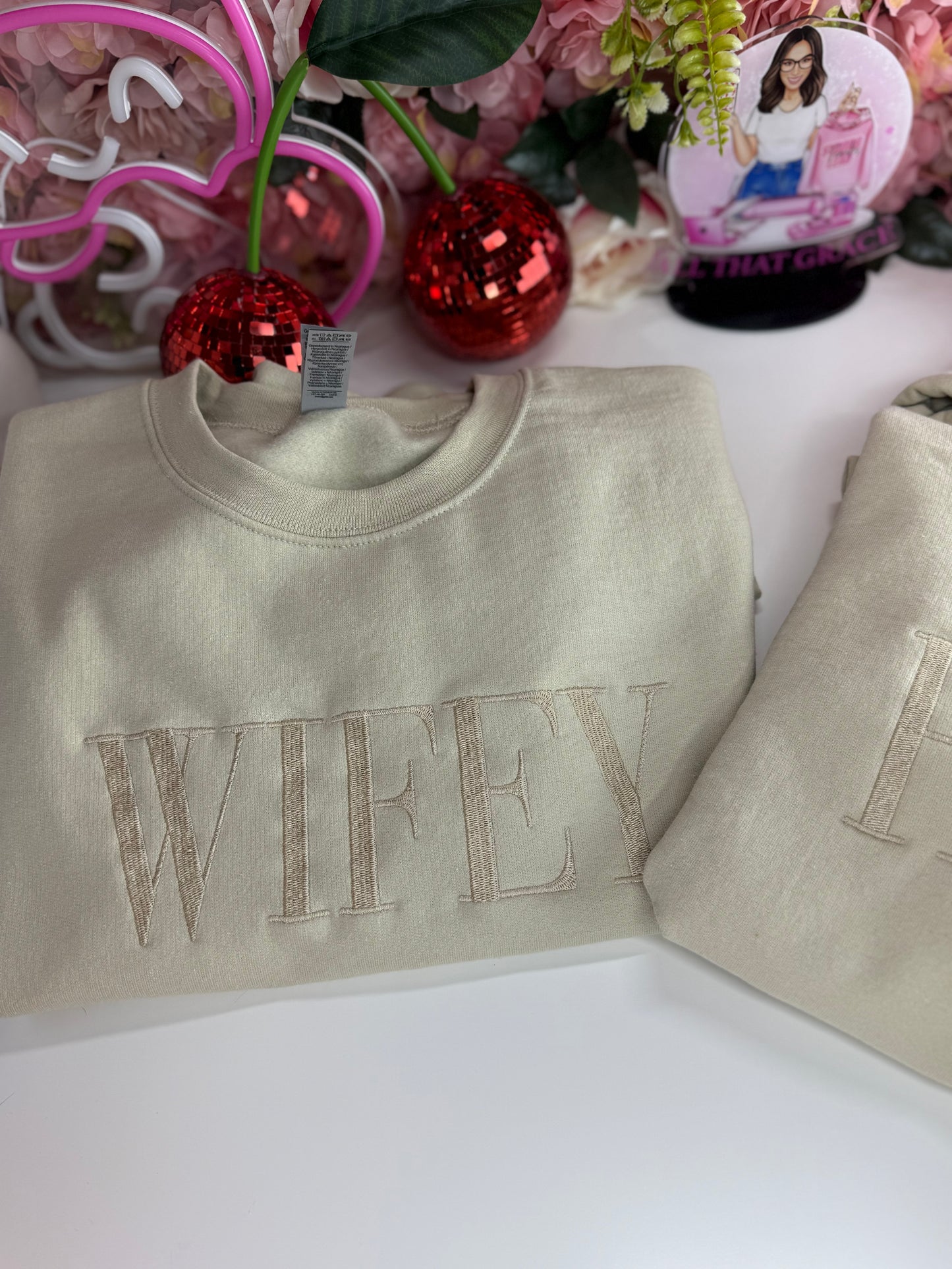 Wifey & Hubby Neutral Hoodie in Sand