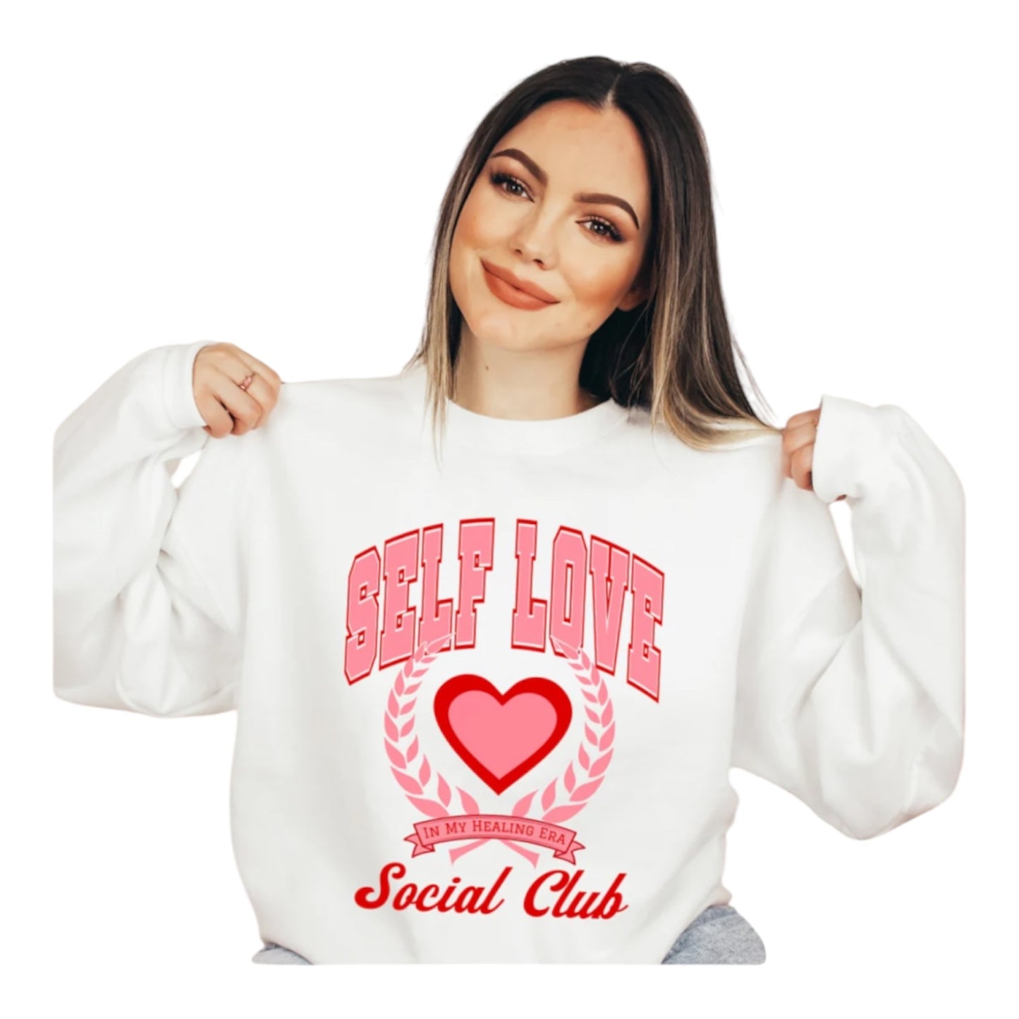 Self Love Social Club Cropped Fleece Hoodie Sweater Red and White