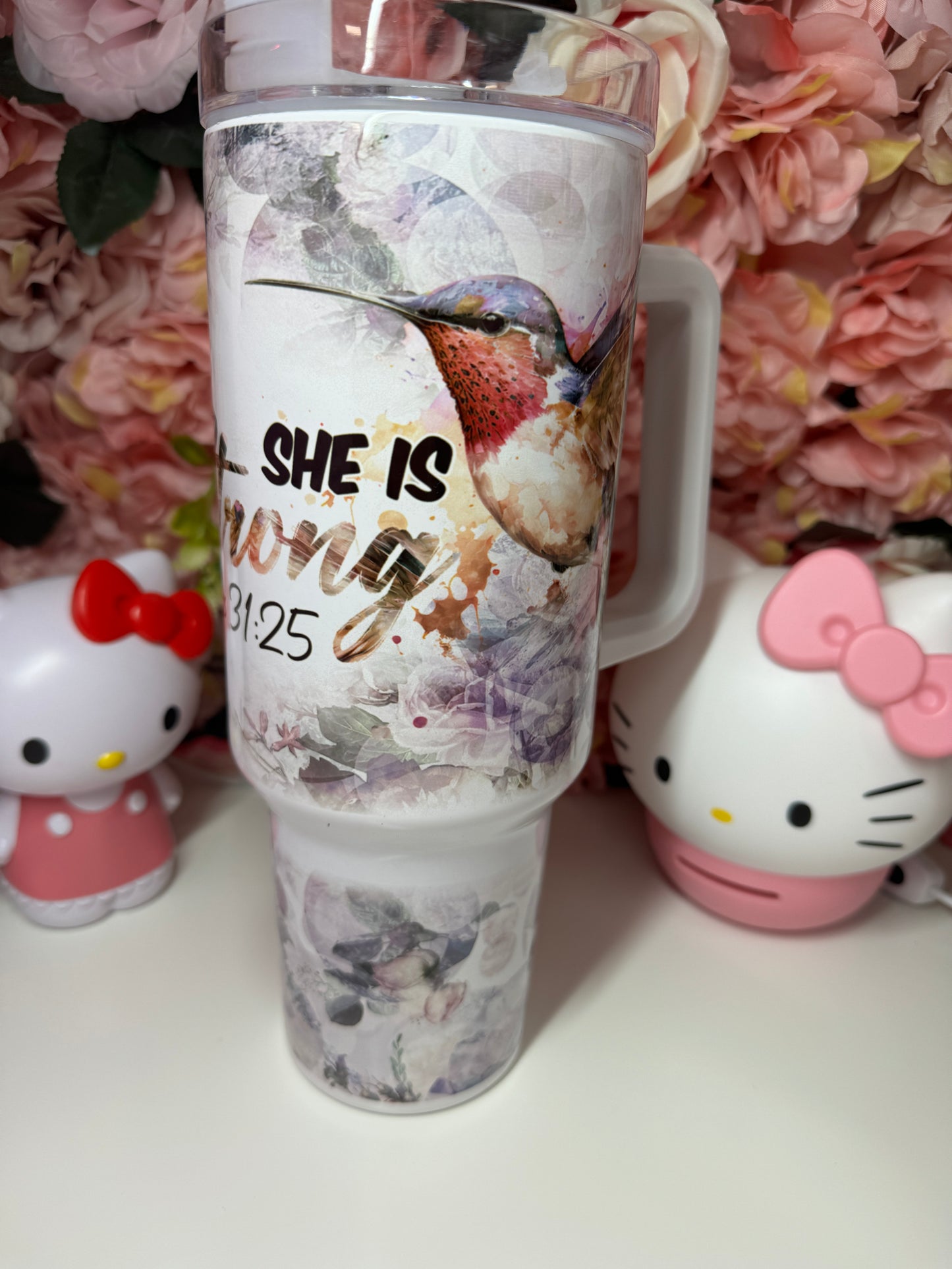 She is Strong Proverbs 31:25 Bible Verse Huming Bird 40oz Tumbler